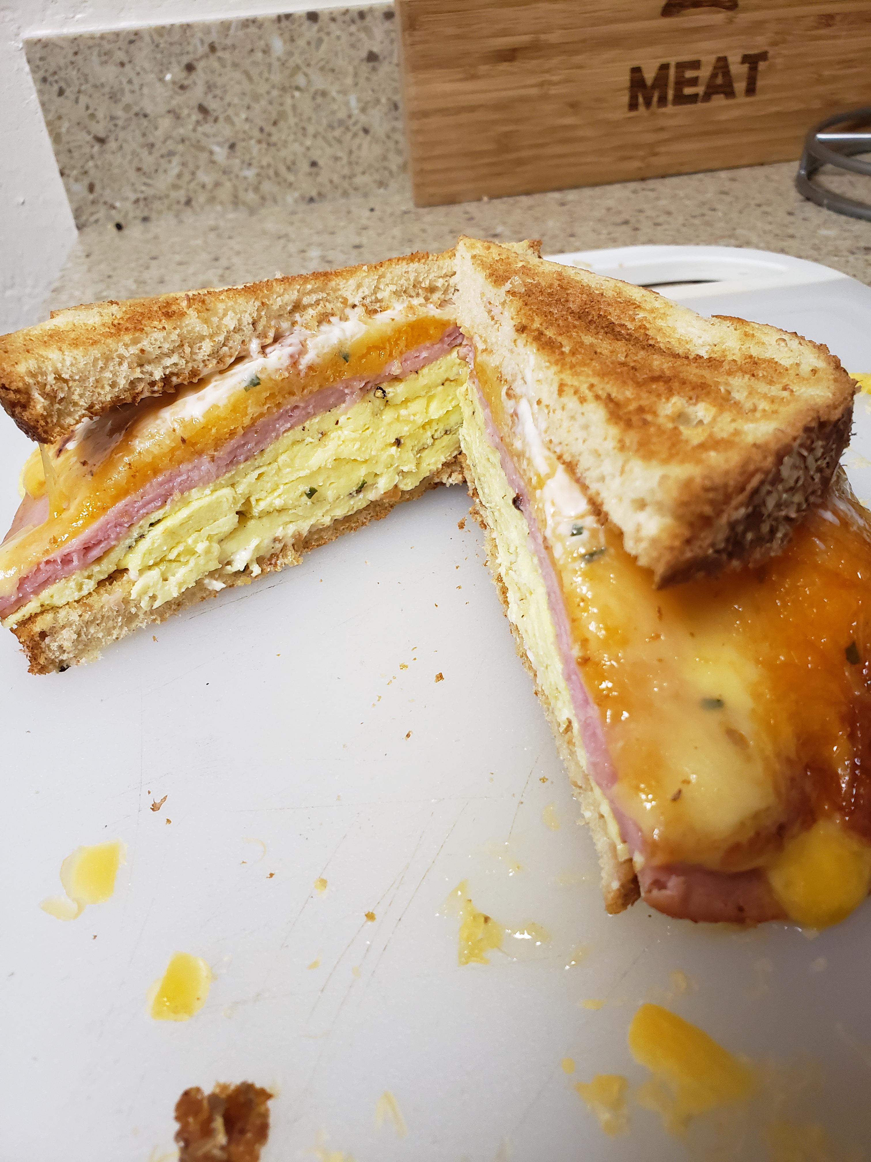 Horseradish havarti and cheddar melt with egg and ham r/Sandwiches