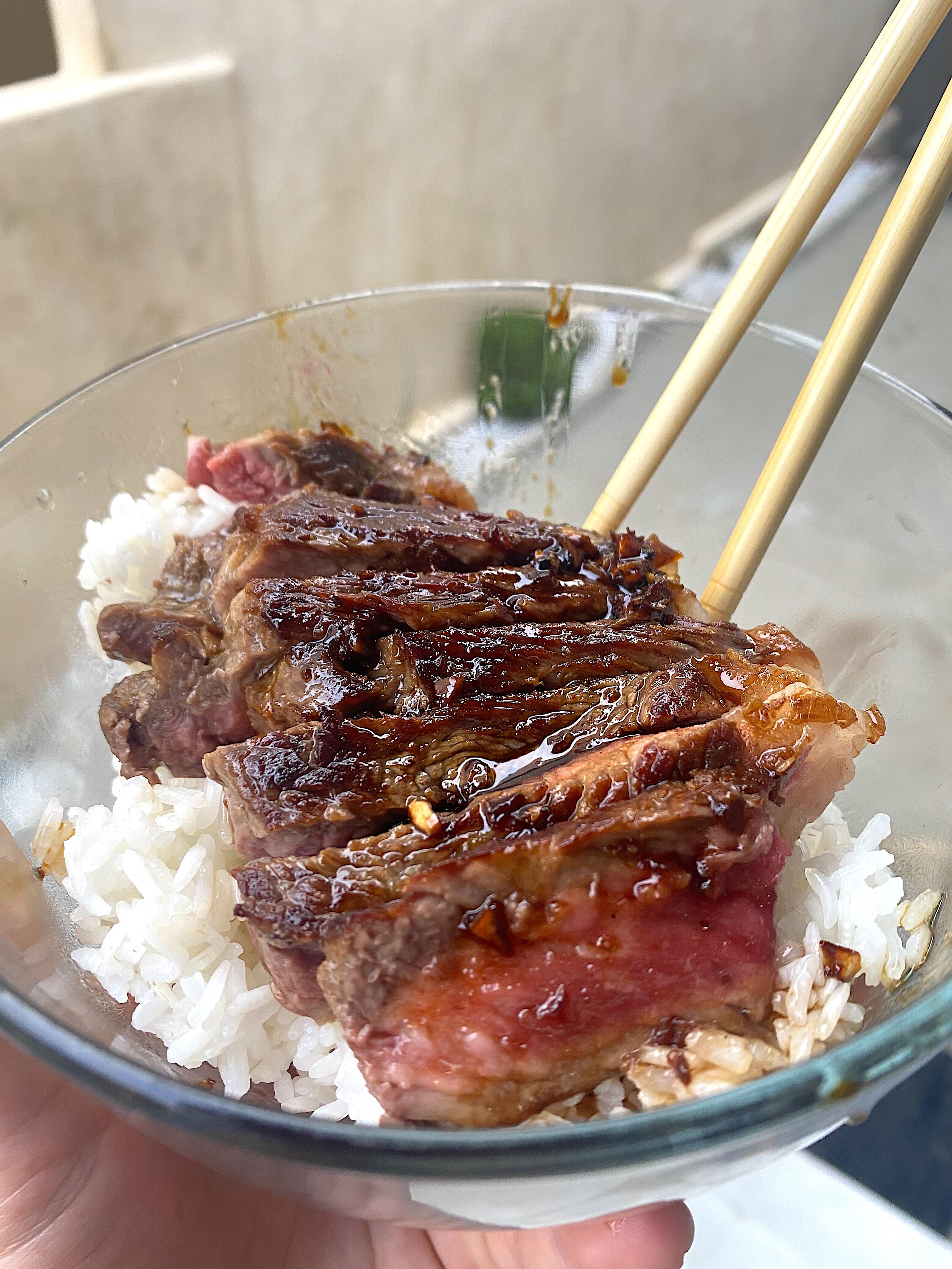 New York Strip Japanese Rice Bowl r/steak