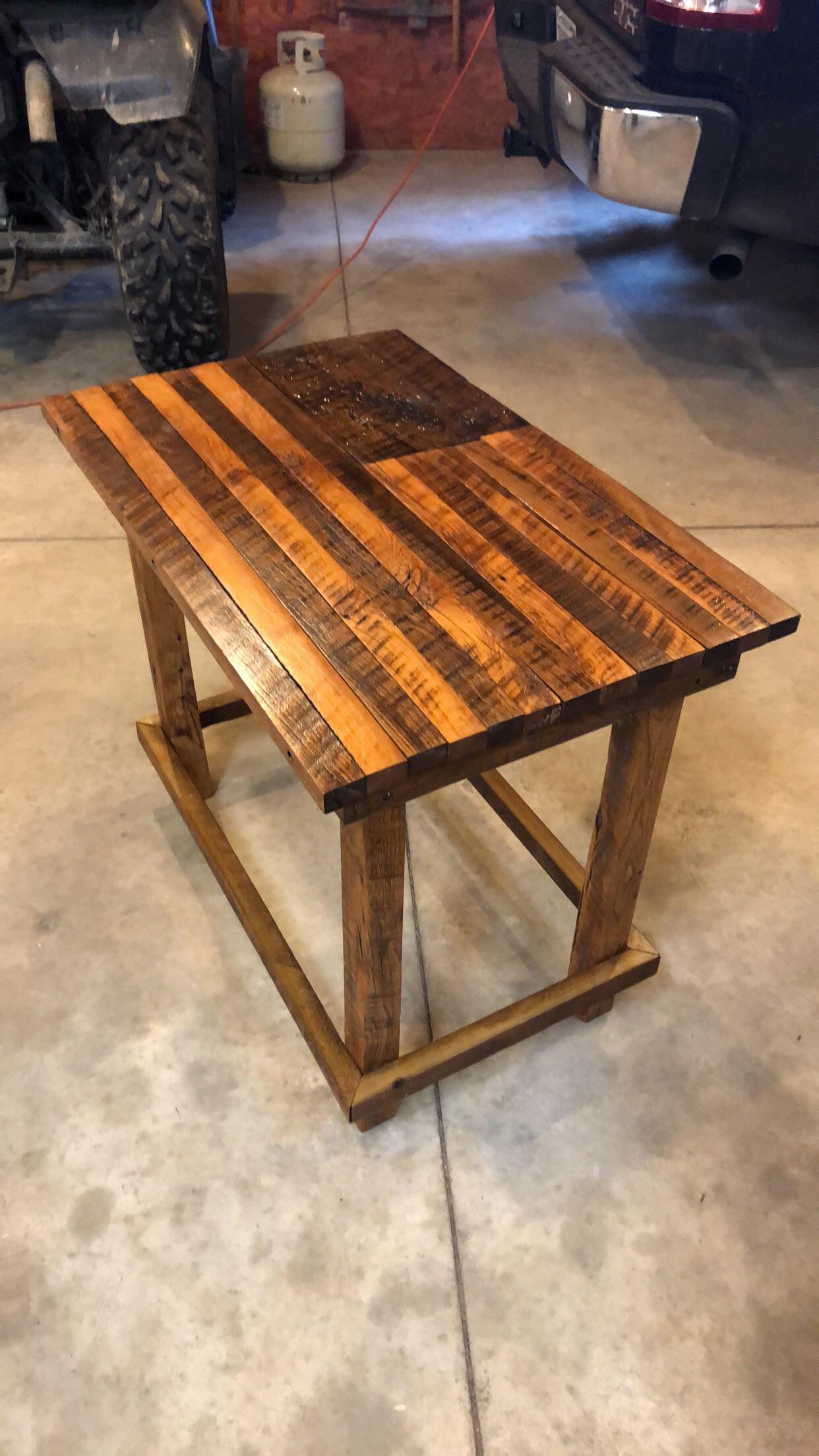 Made out of 100 year old barn wood. It’s not perfect, but I’m happy