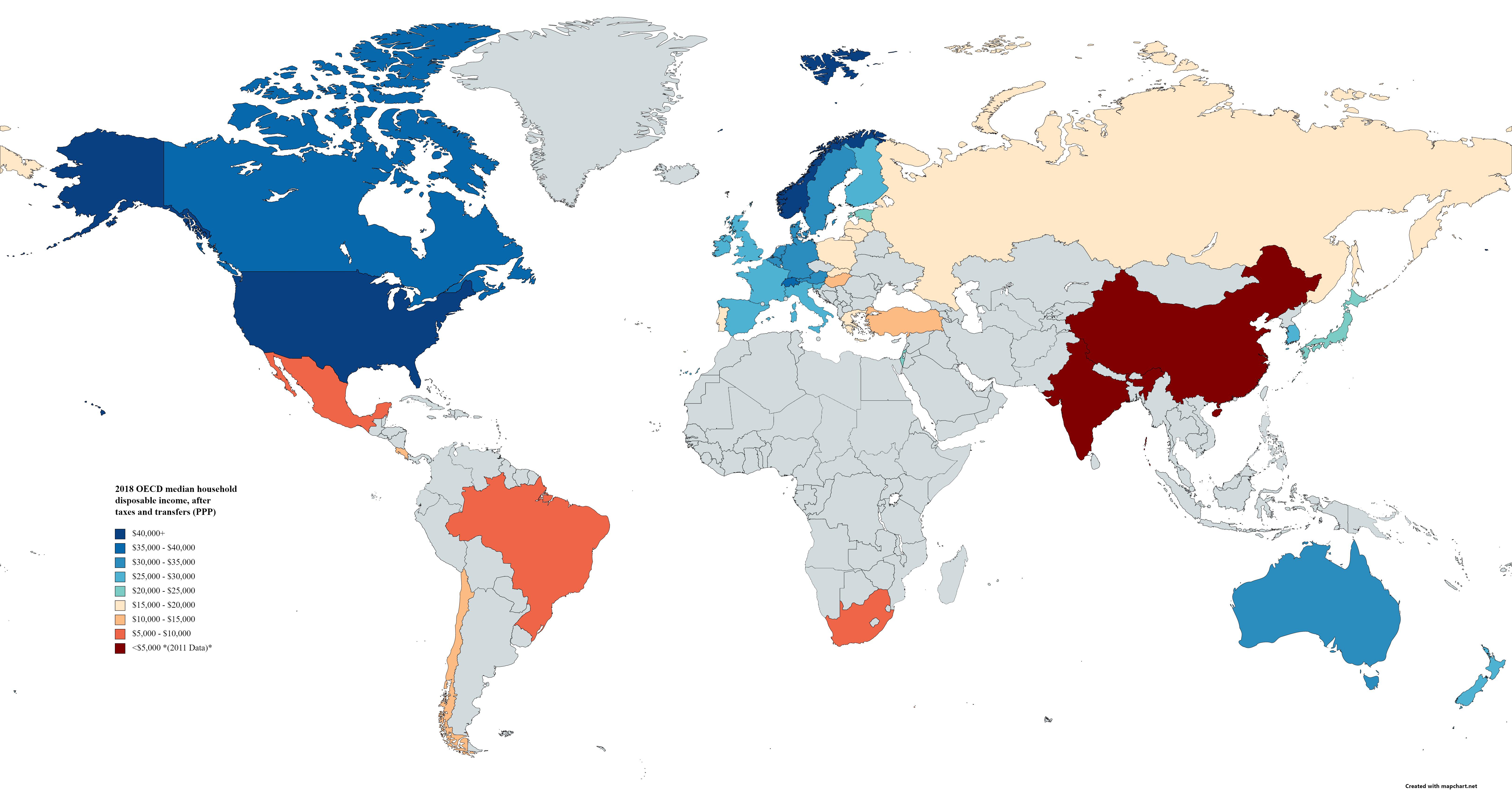 2018 OECD median household disposable after taxes and transfers