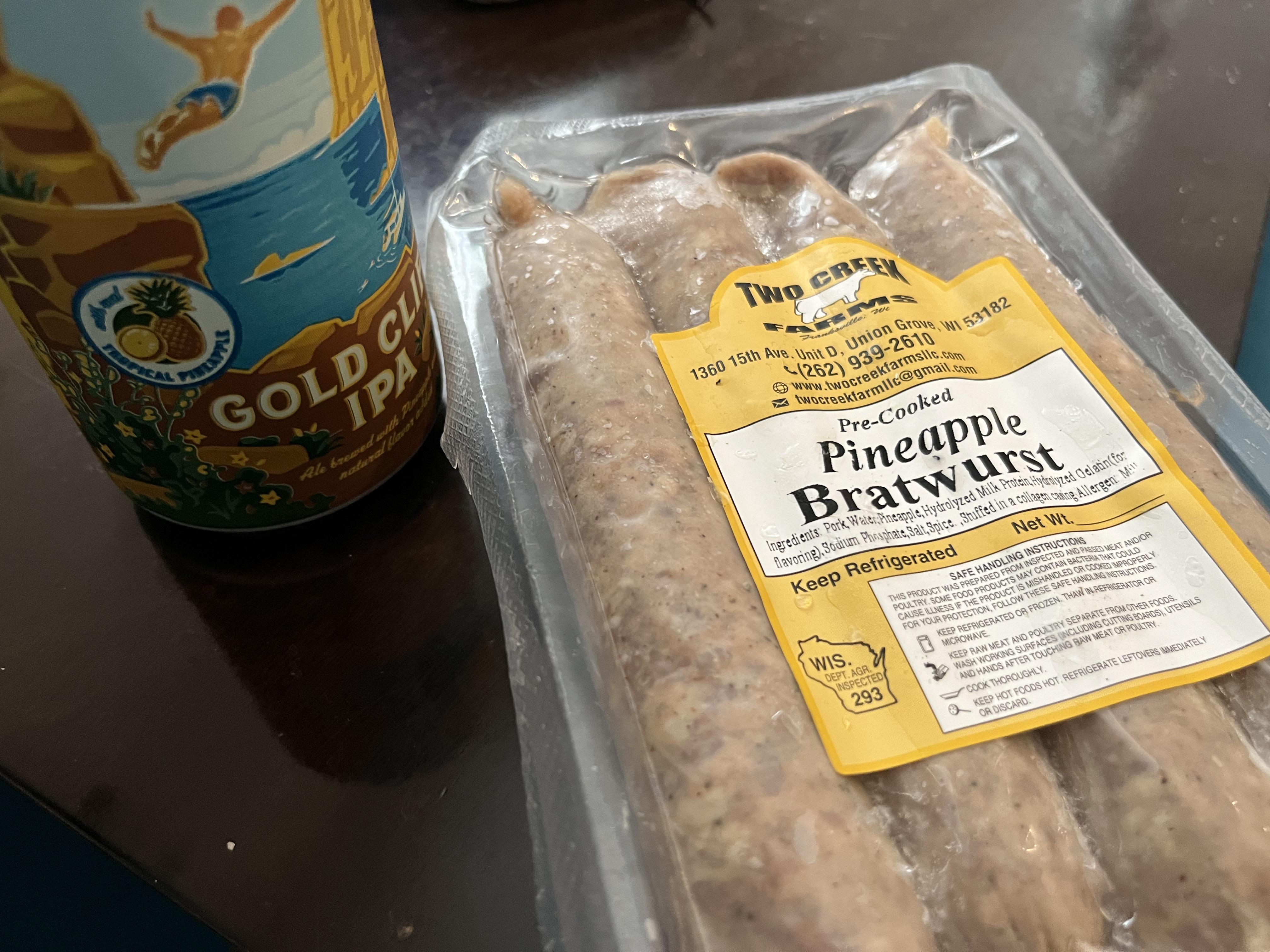 Grilling out tonight with pineapple brats with a pineapple beer