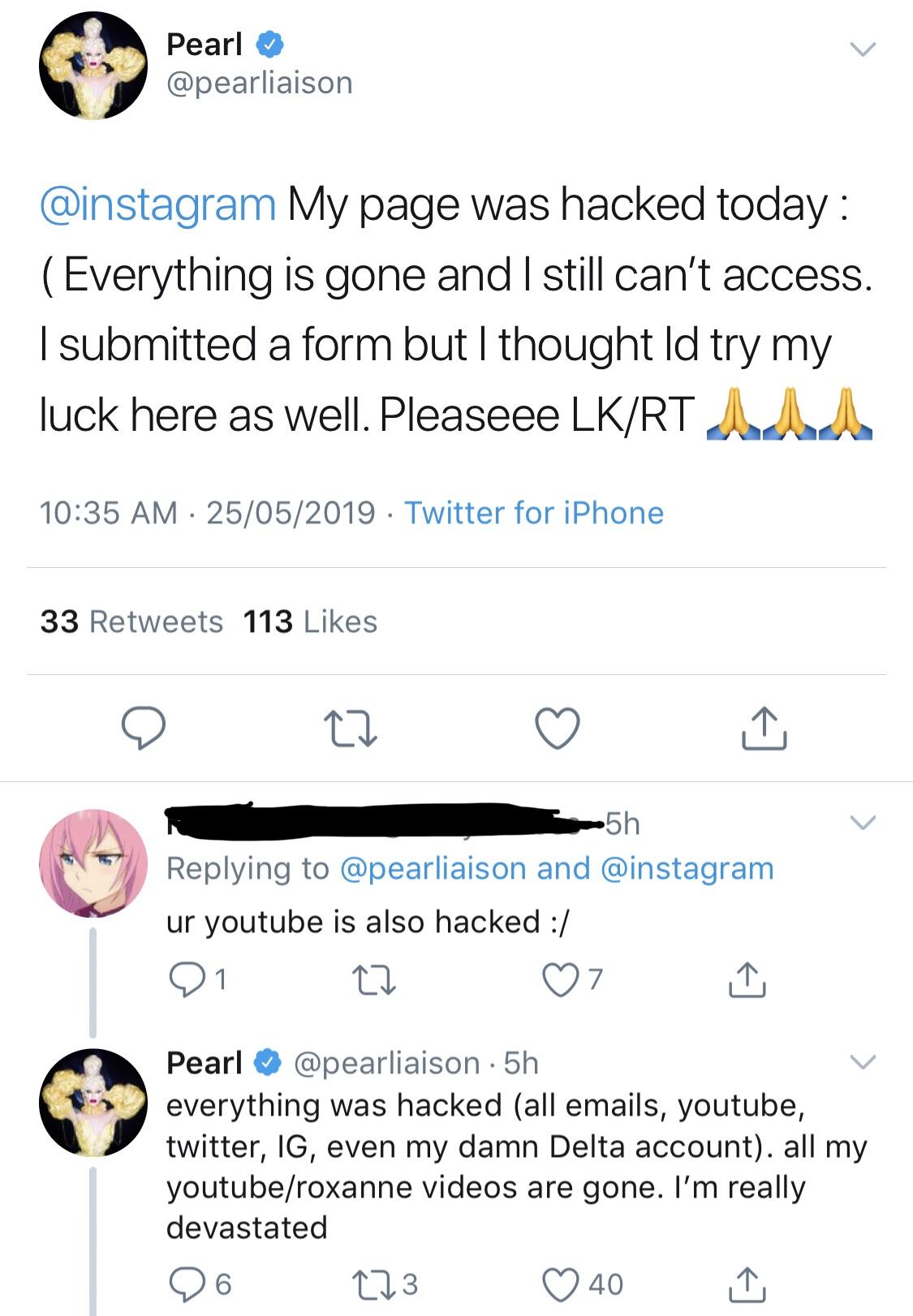 Pearl’s accounts have been hacked r/rupaulsdragrace