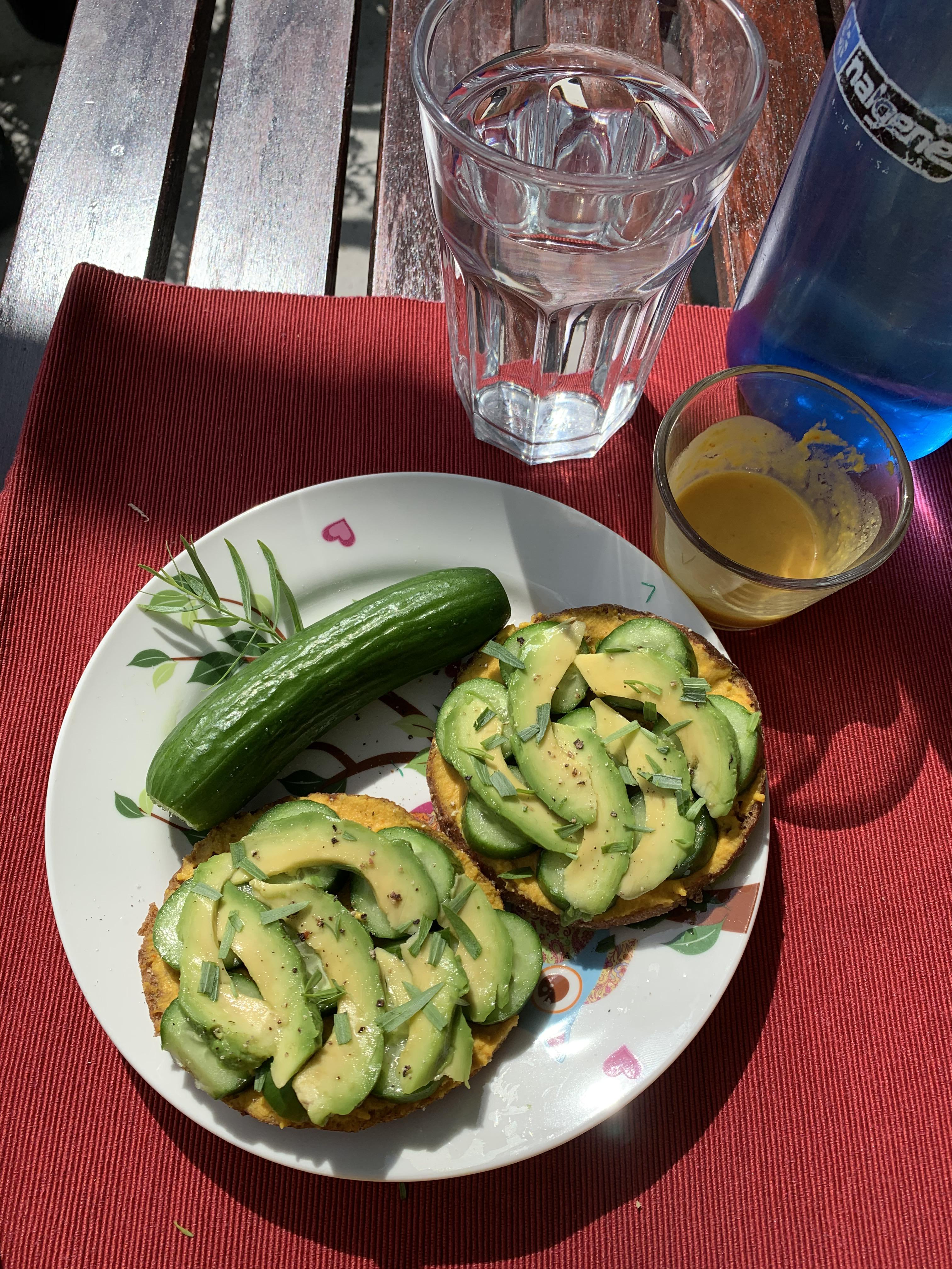 Lunch today toasted bread roll with hummus and veg for 310 kcal r