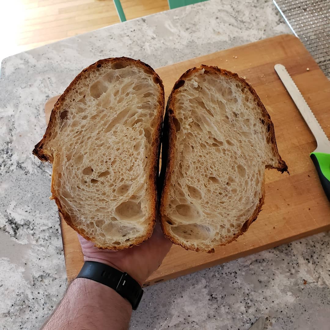 Here's another cross section of a loaf I made. I like some big holes