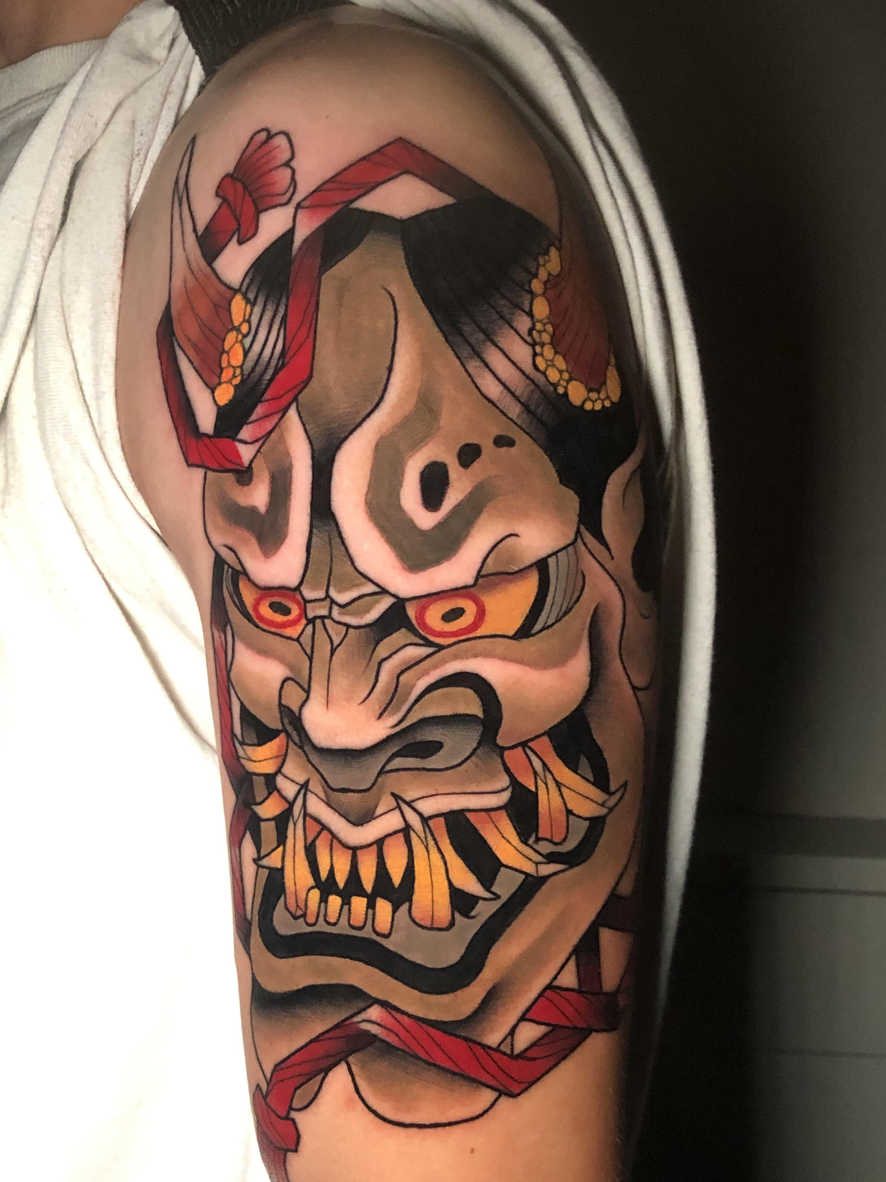 Hannya mask done at bright side tattoo, Copenhagen by kest234 r/tattoo