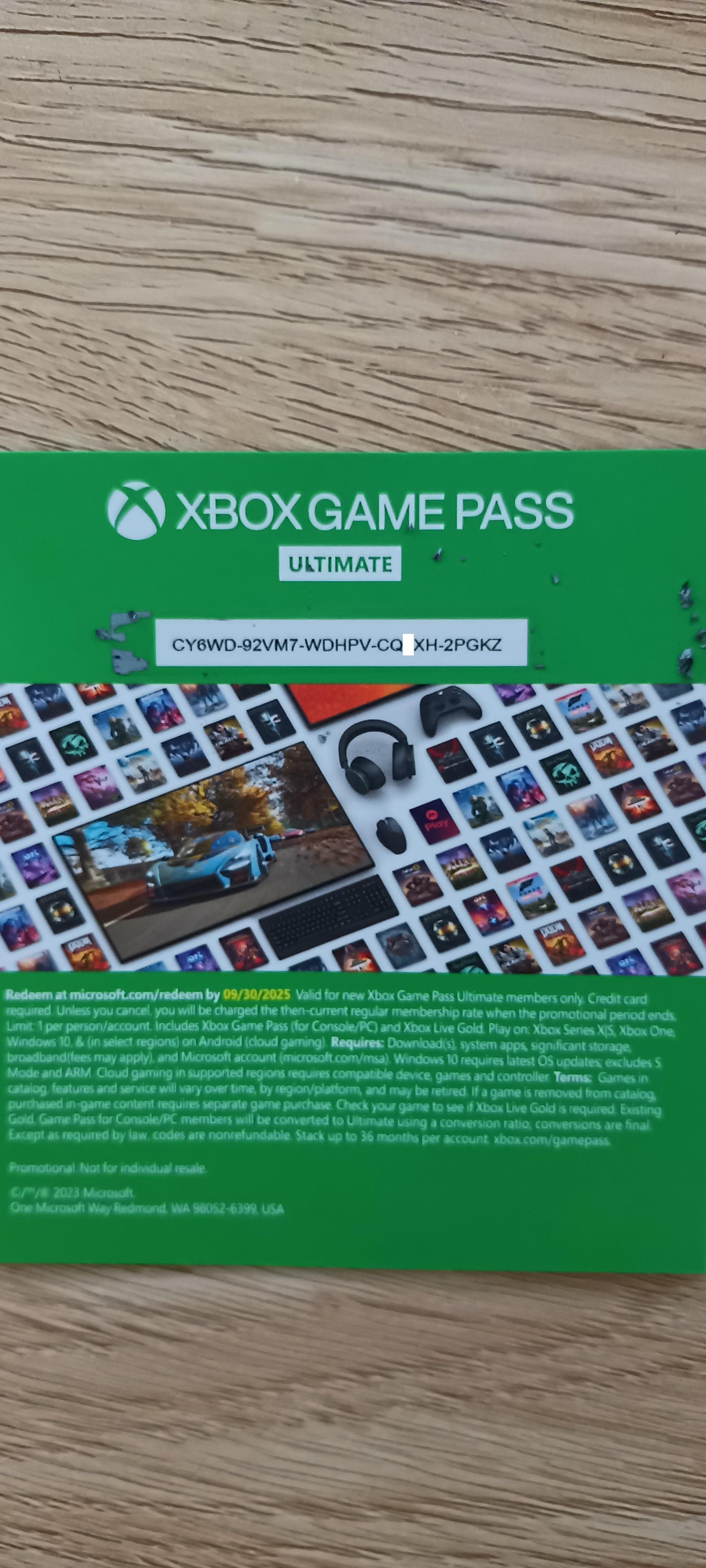 Xbox Game Pass Ultimate Code 1 Month New Members Only (It's a number