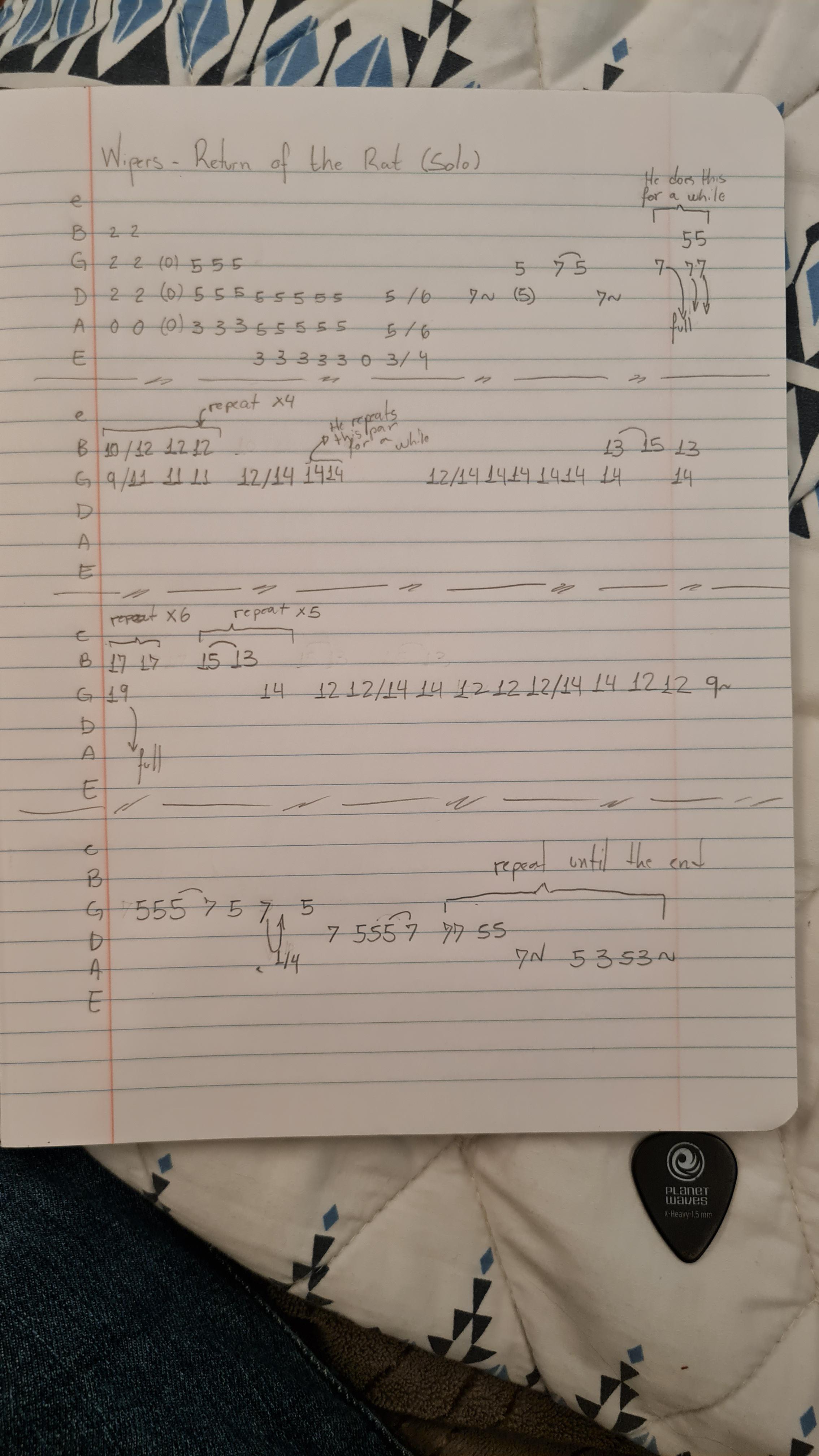 I made a tab for the Return of the Rat solo from Wipers, not really