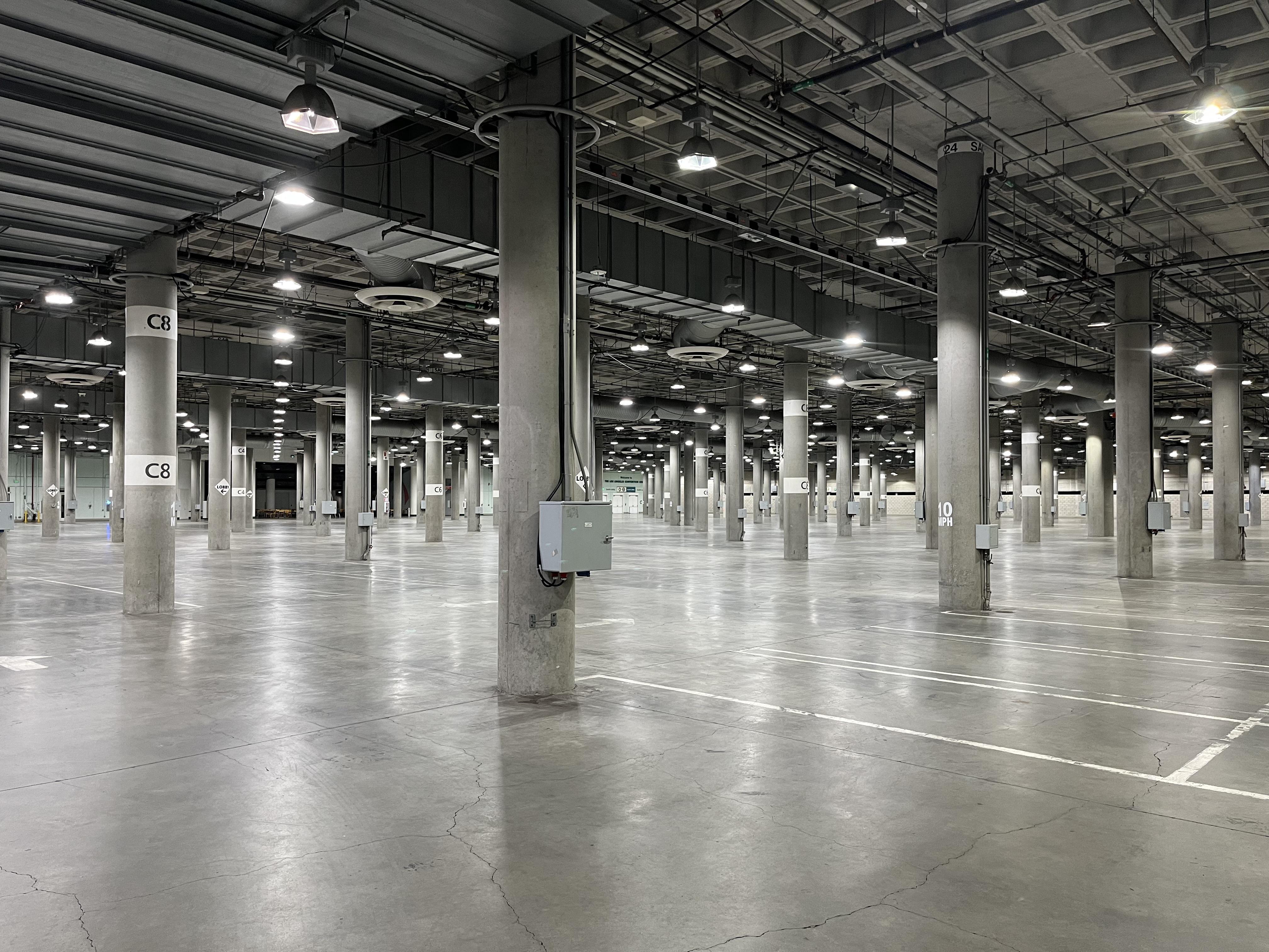 Inside the Los Angeles convention center parking garage. Is there a