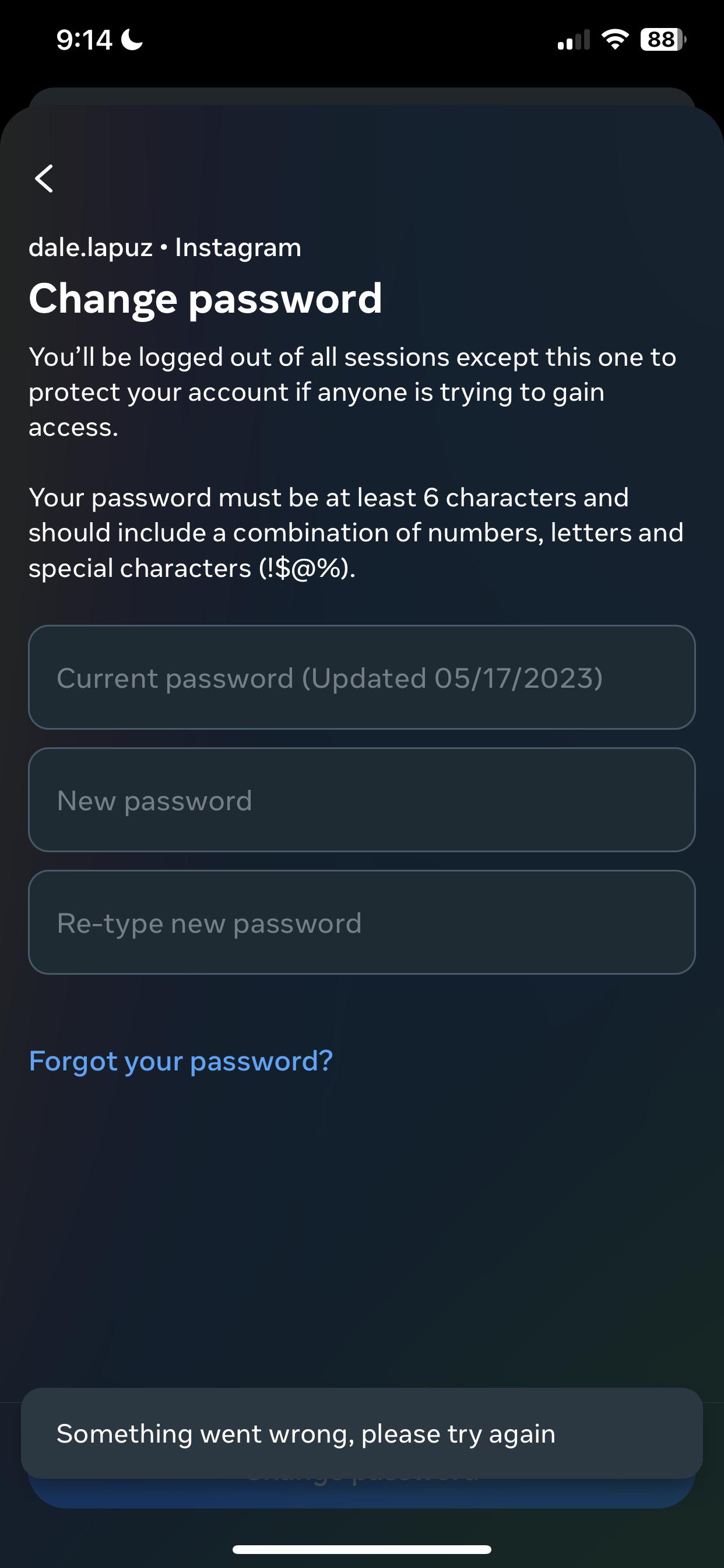 I cant change my password, when i tried to press Password, it
