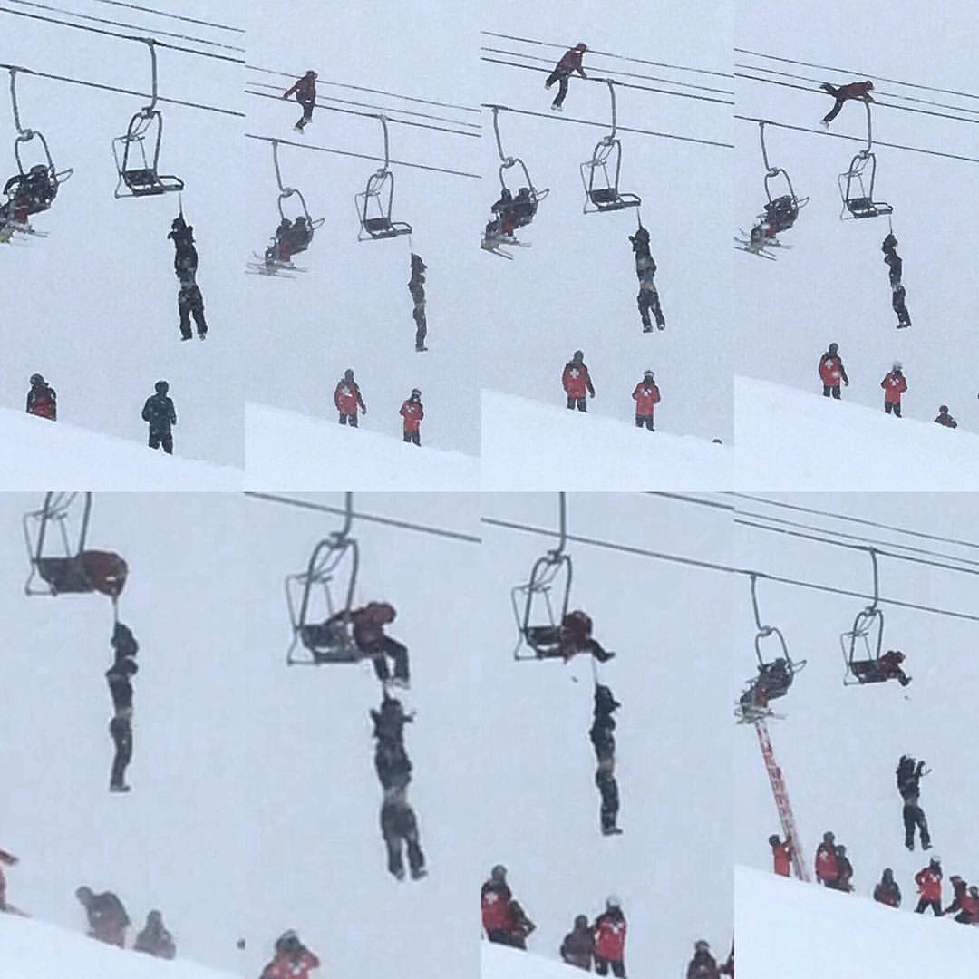 Kid tightropes across ski lift cable to save suffocating friend. (story in comments) r/pics