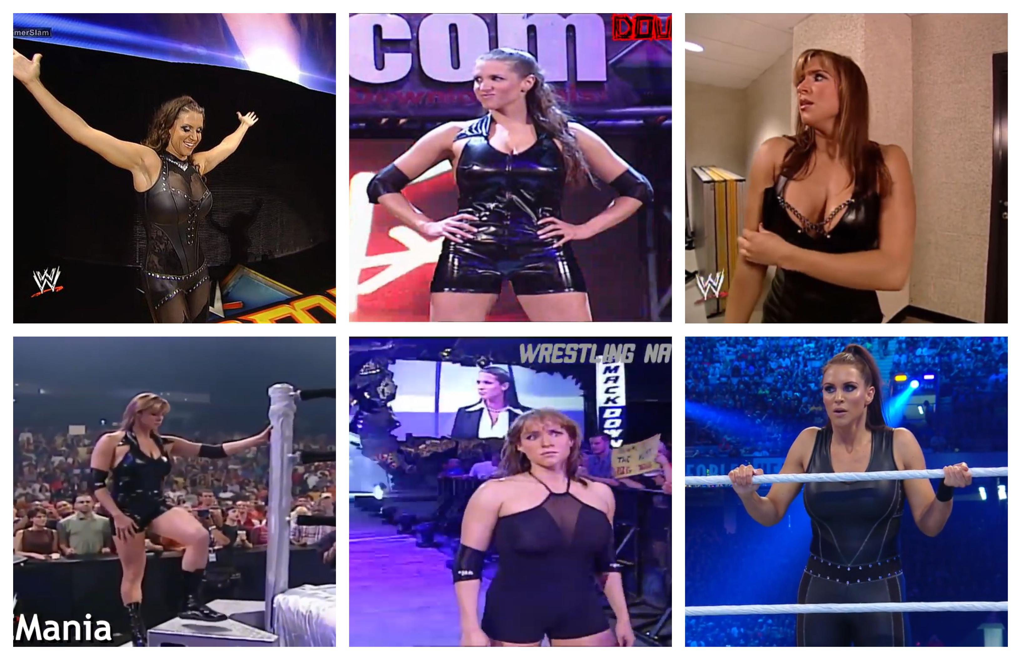 The variety of black leather wrestling attires Stephanie McMahon has