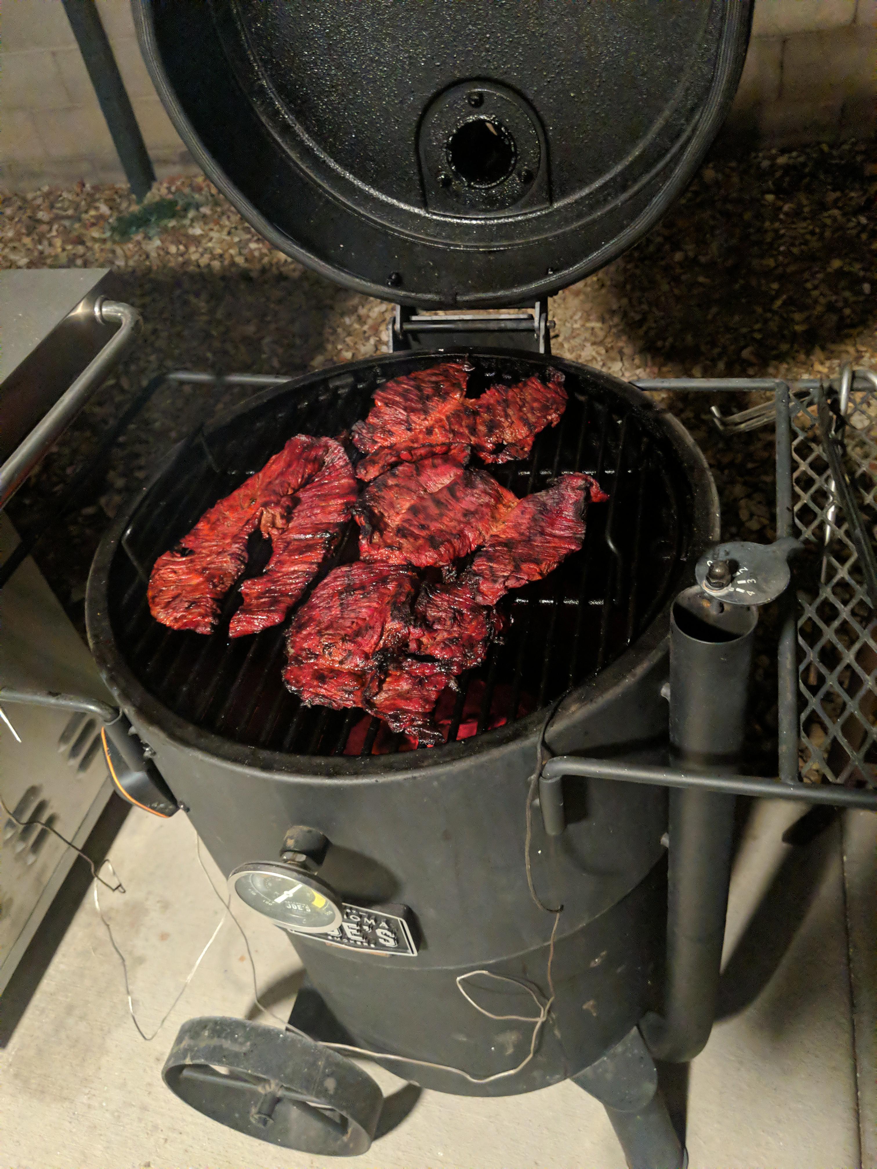 Smoking Carne asada/skirt steak with mesquite. r/grilling