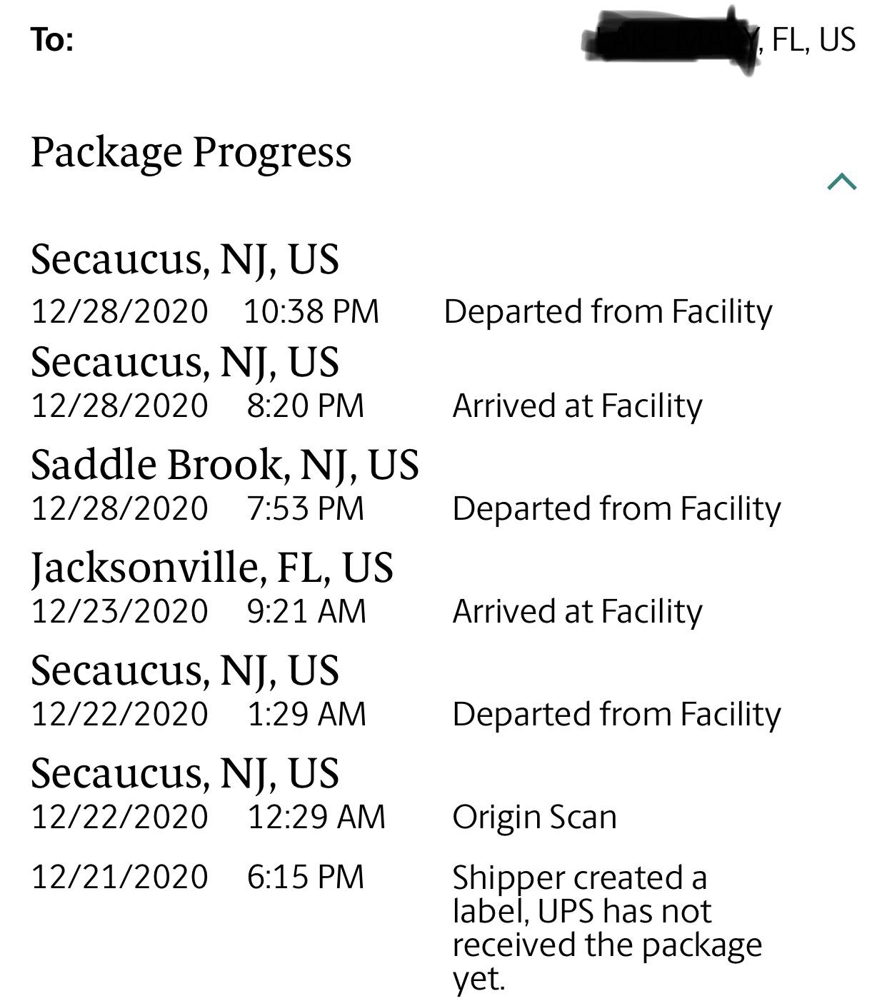 Does anyone know why it would ship from NJ to FL and then back to NJ