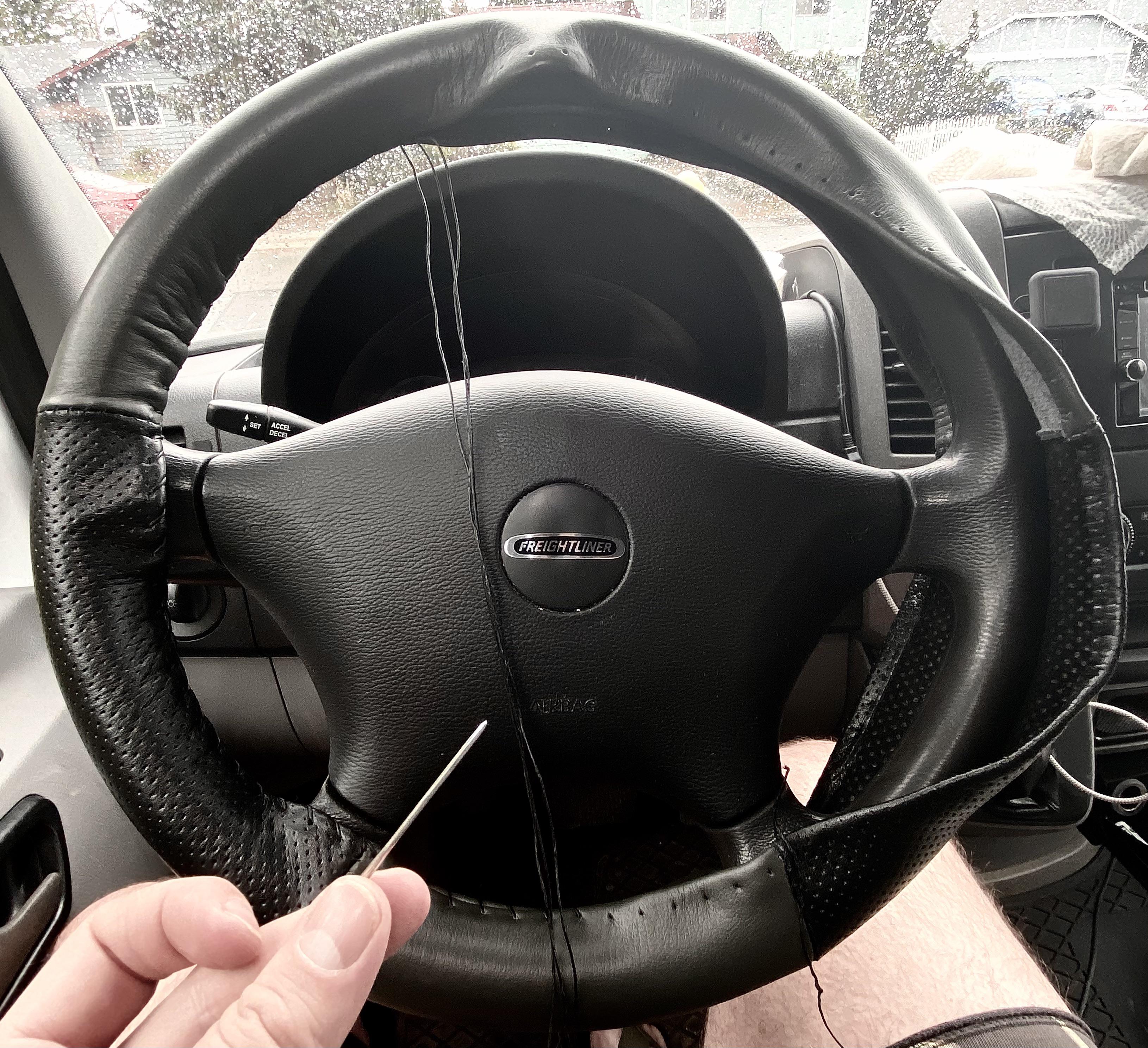 Treated myself. Leather steering wheel cover. r/Sprinters