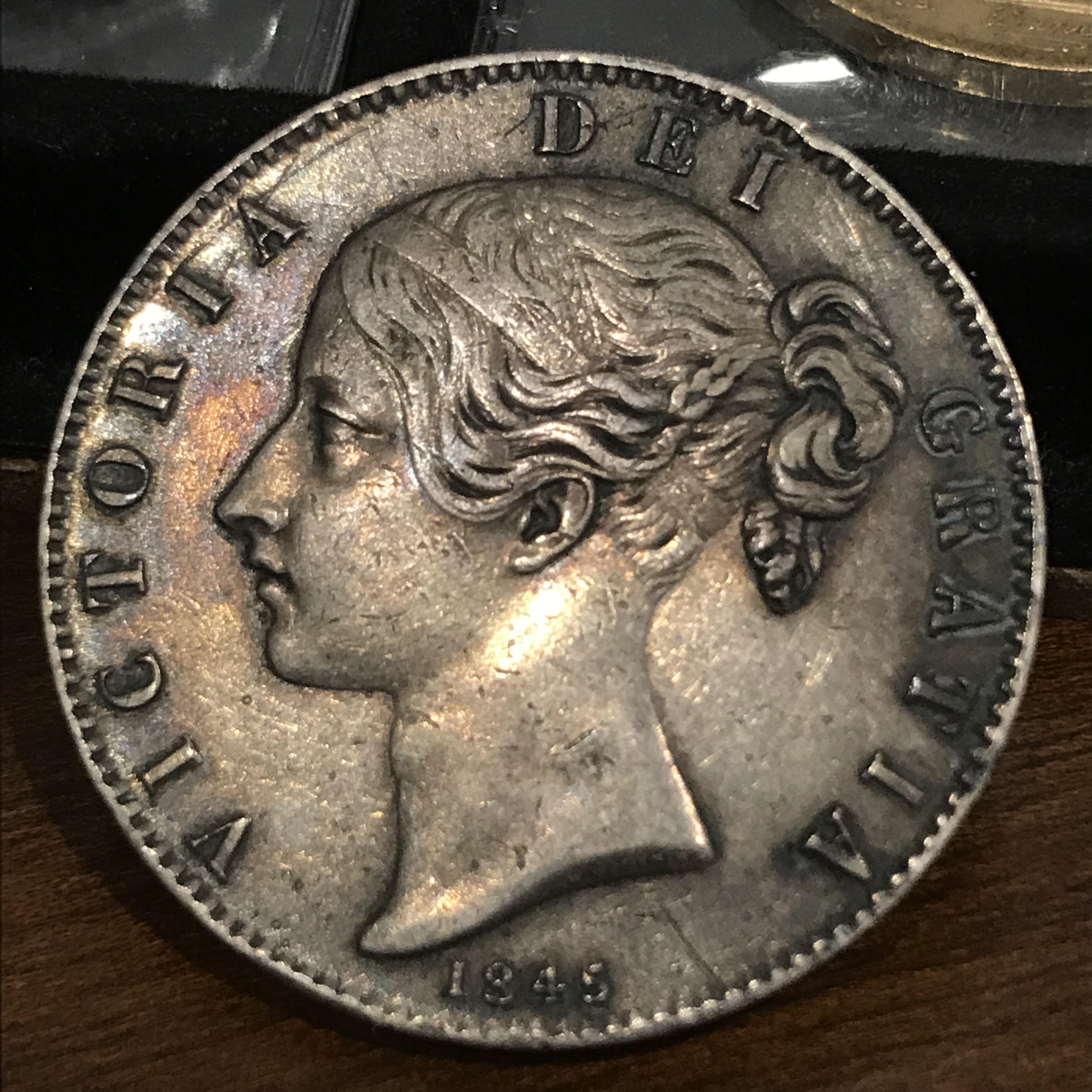 1845 Great Britain Crown, young Victoria r/coins
