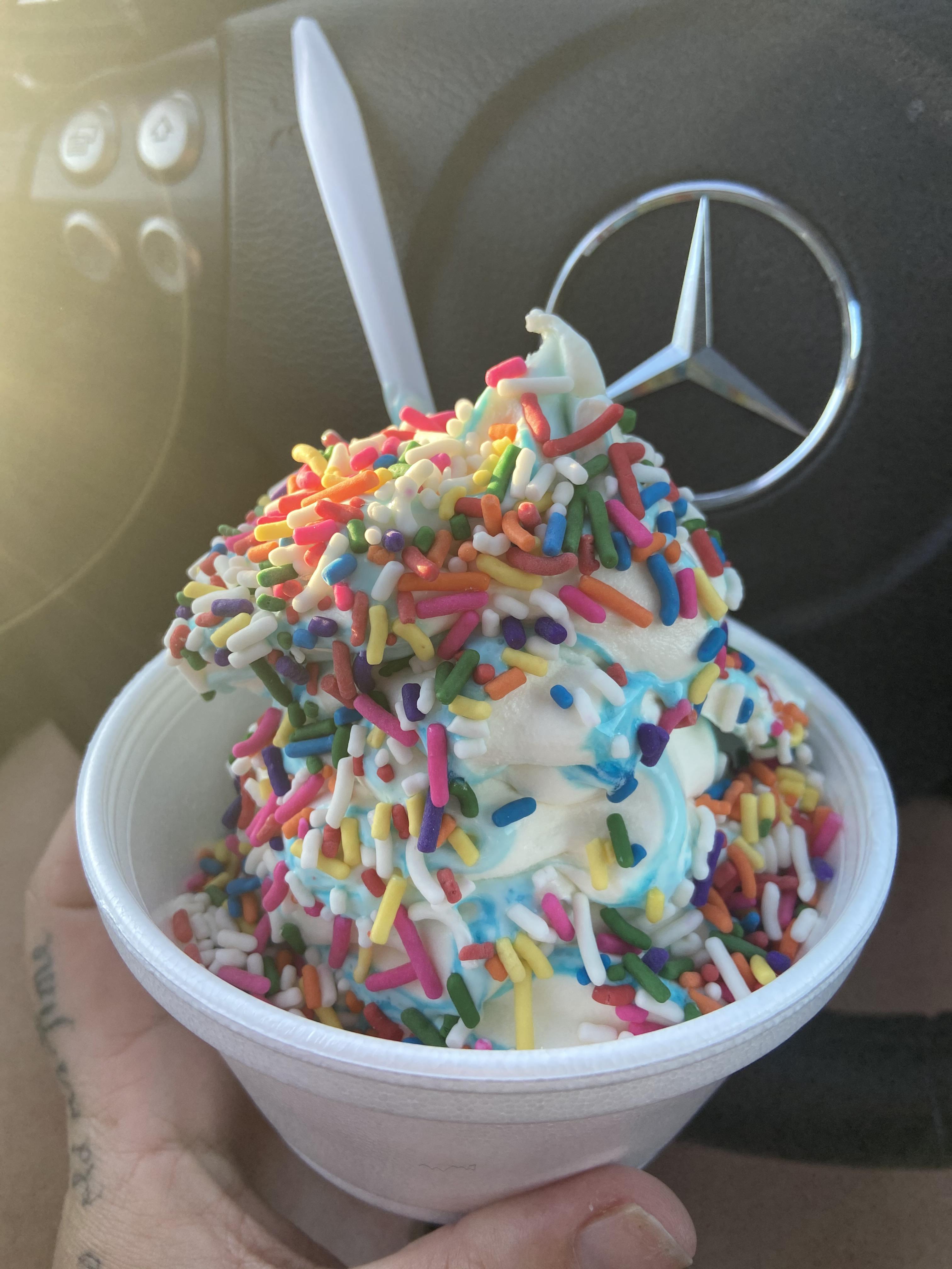 Blue Goo ice cream w/ Rainbow sprinkles. Minnehans, Lakeville. r