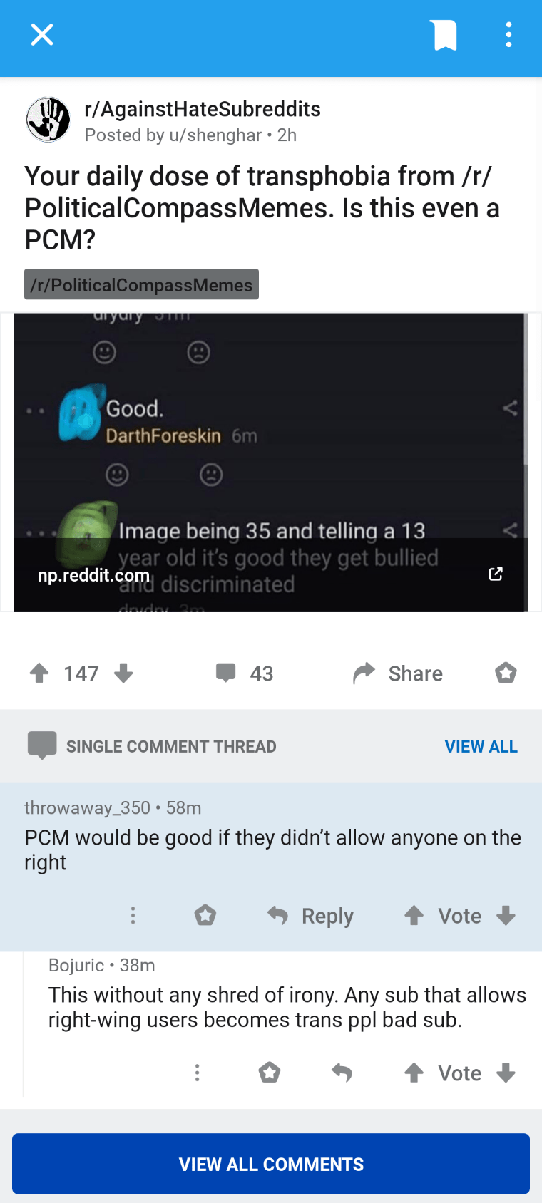 AHS commenter doesn't like because rightof