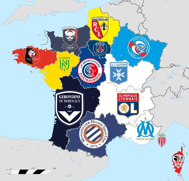 The best team in each French Region based on league position in the