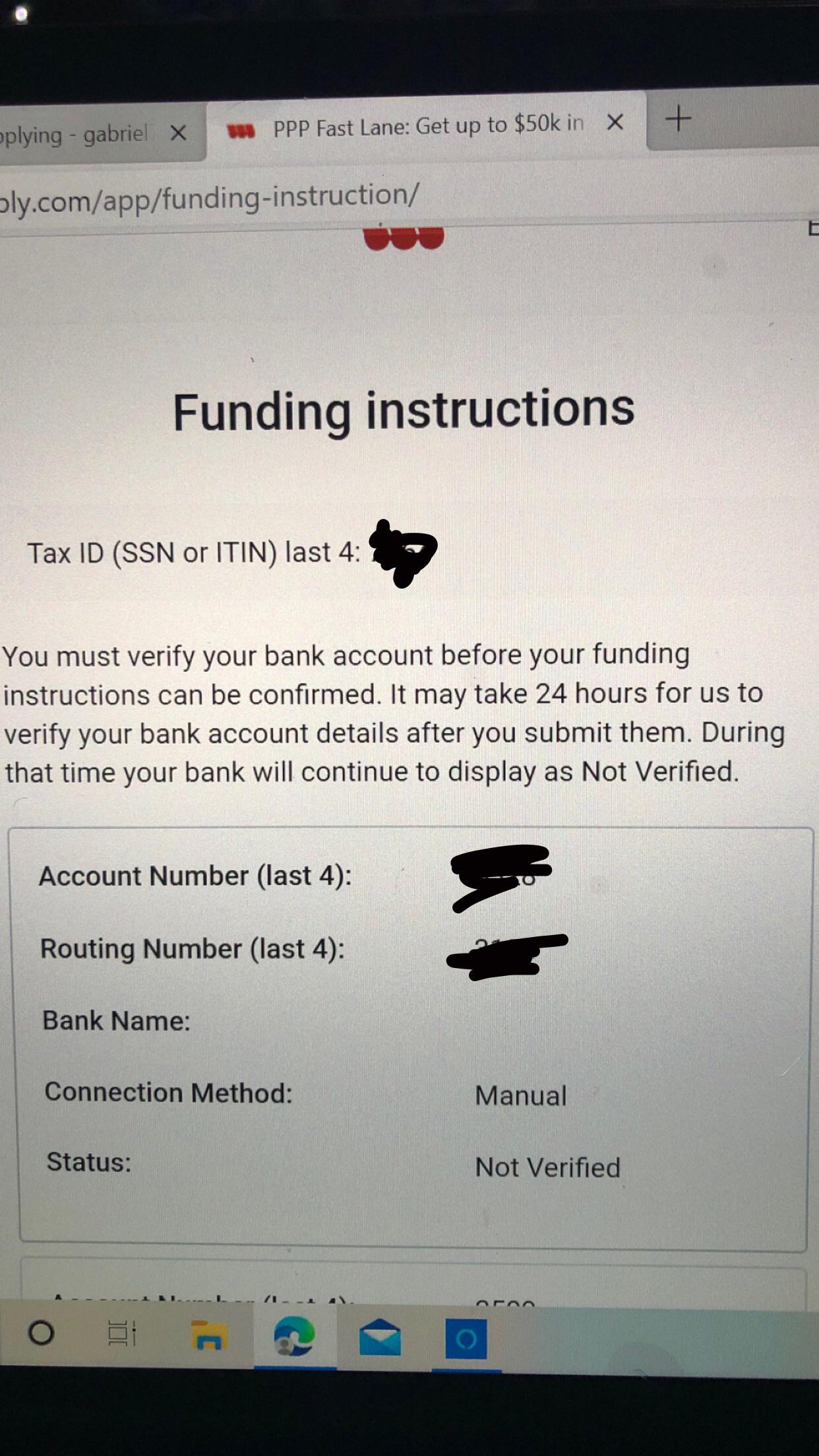 On womply on the funding instructions part , (connection method) it