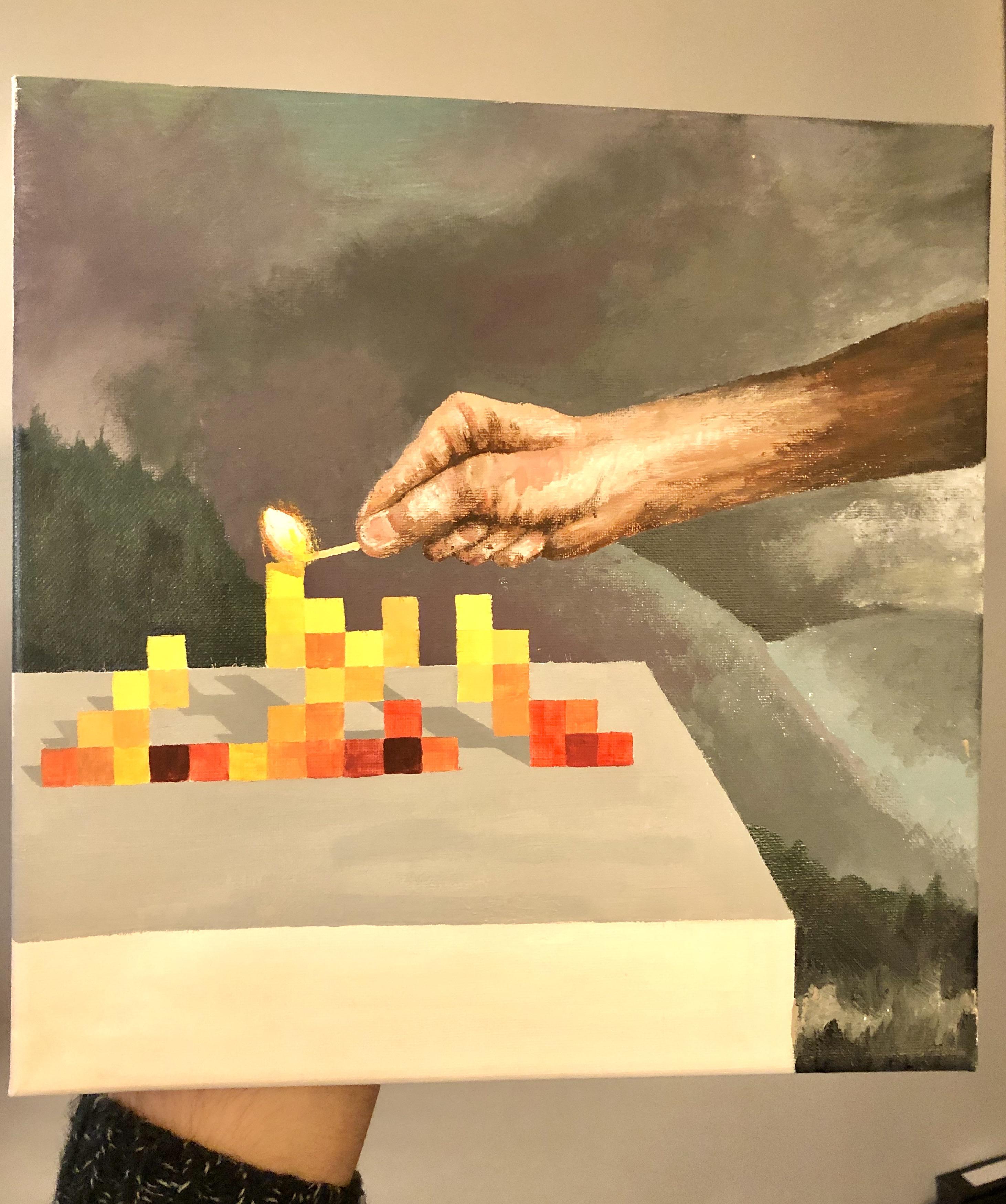 I reproduced the classic Minecraft painting 'Match' by Kristoffer
