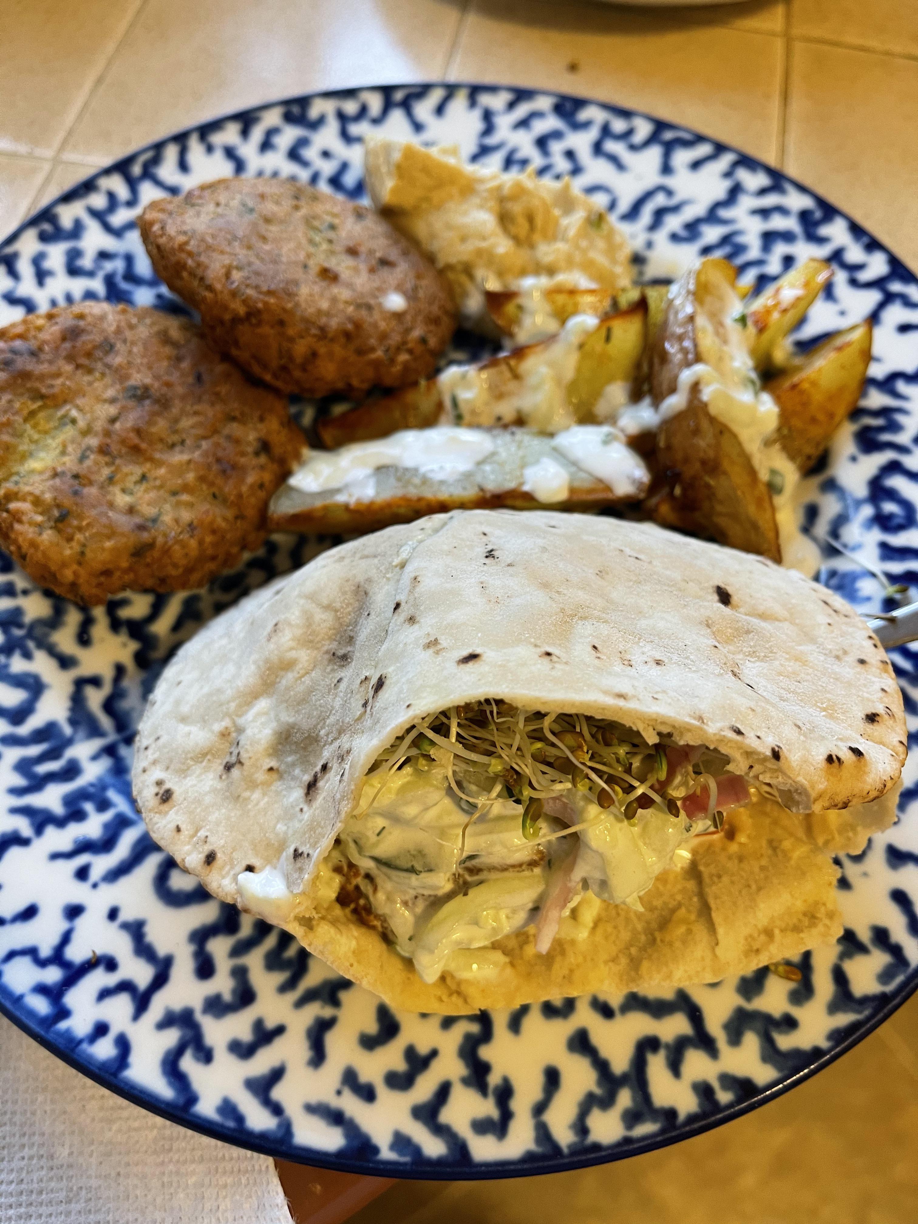 BFree Pita Bread and homamde falafel and fries!! (I’ve never had gyro