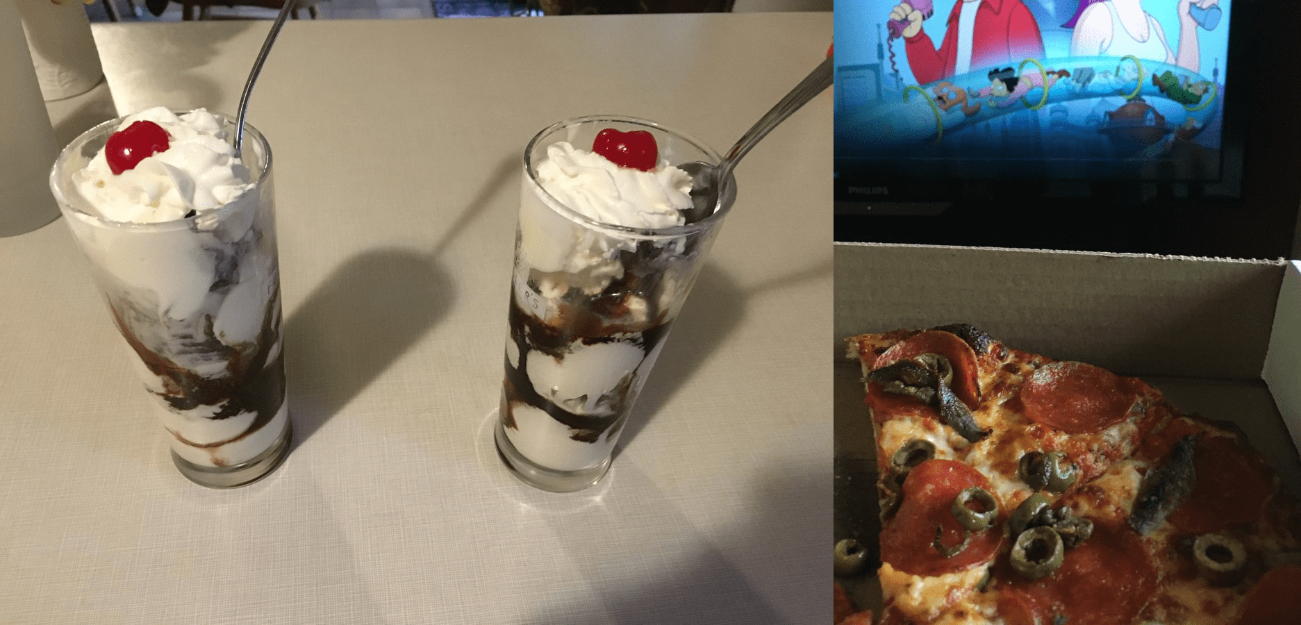 Celebrating the revival with BlastOff Sundaes and some anchovy pizza