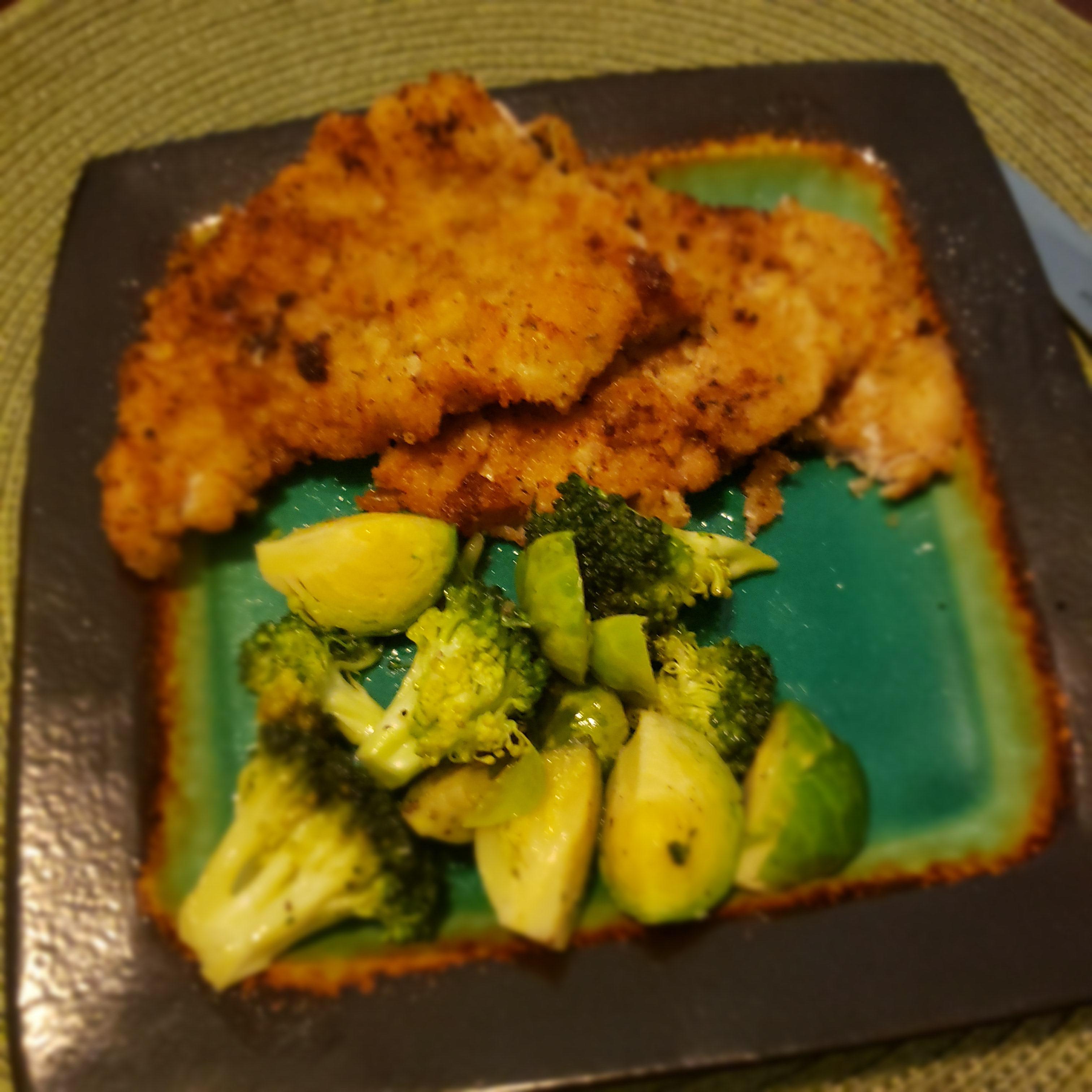 [Homemade] Pan fried breaded veal scallopini with a side of brussel
