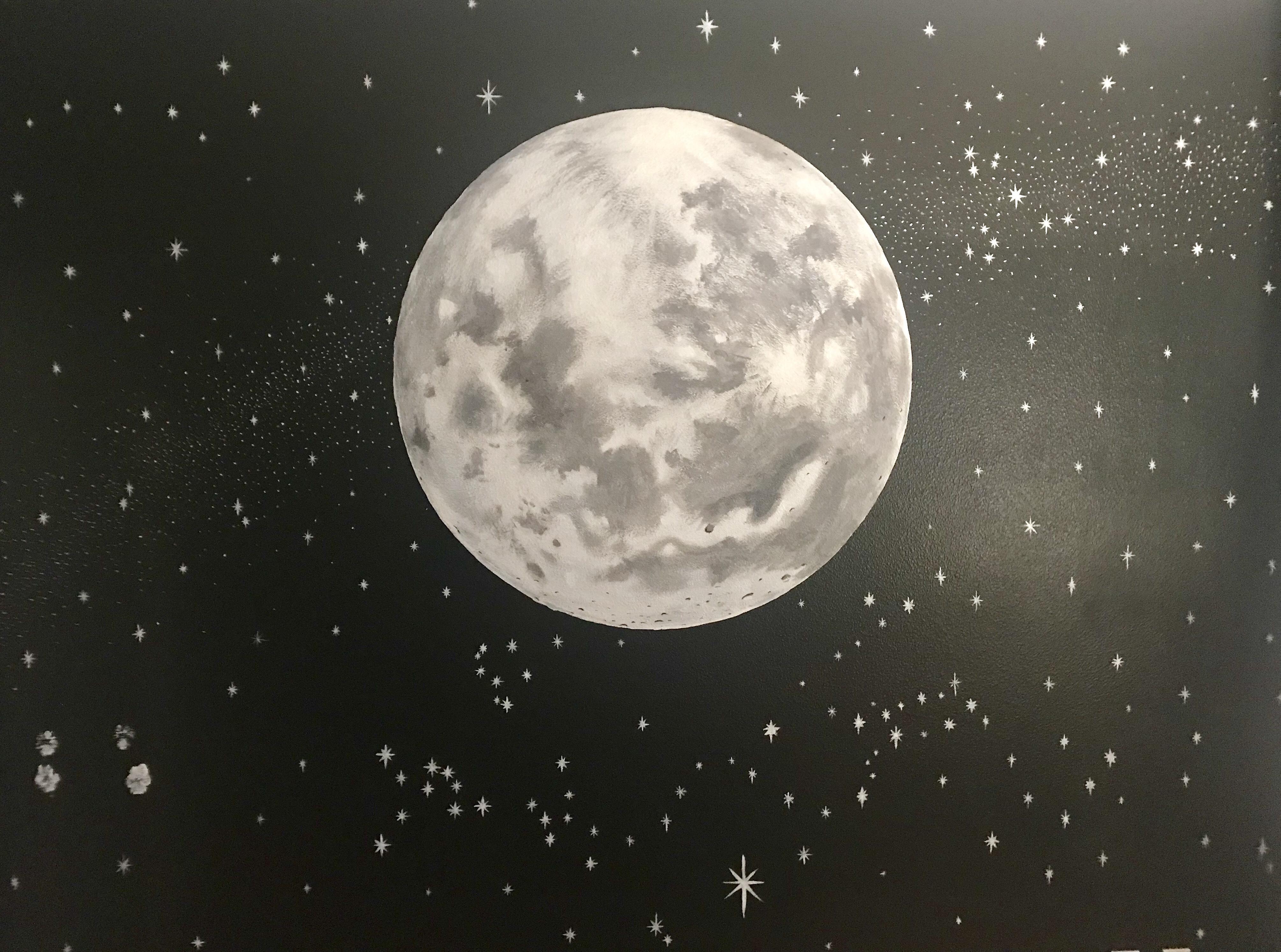 Moon and Stars mural my sister painted for our nursery. r/babyrooms