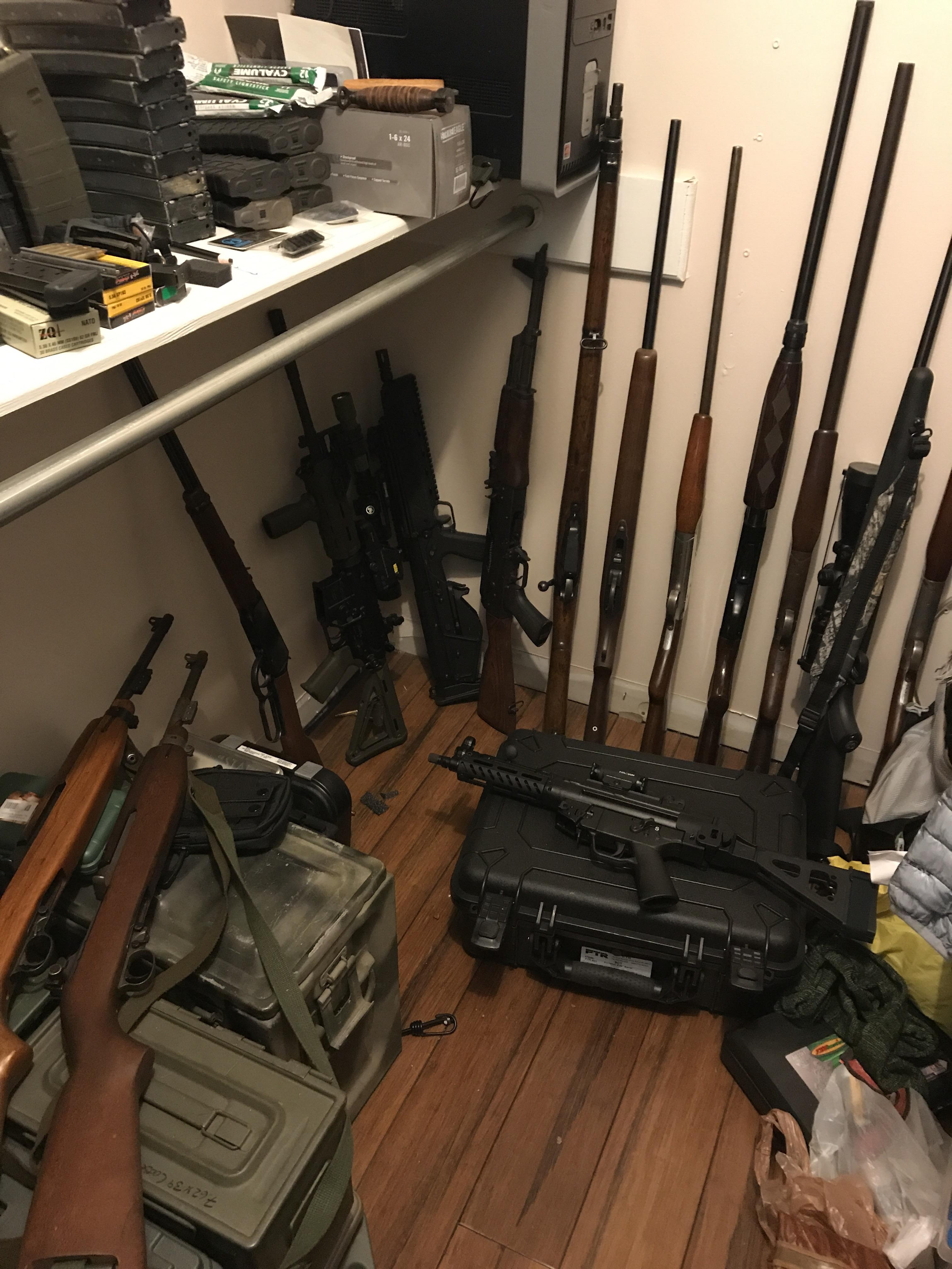 Terrible photo of closet armory, check r/guns