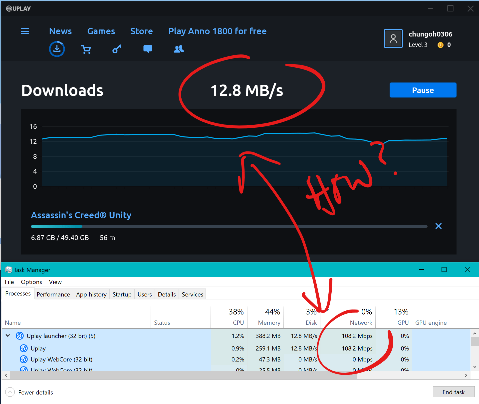 Why the speed is different? So slow downloading game r/uplay
