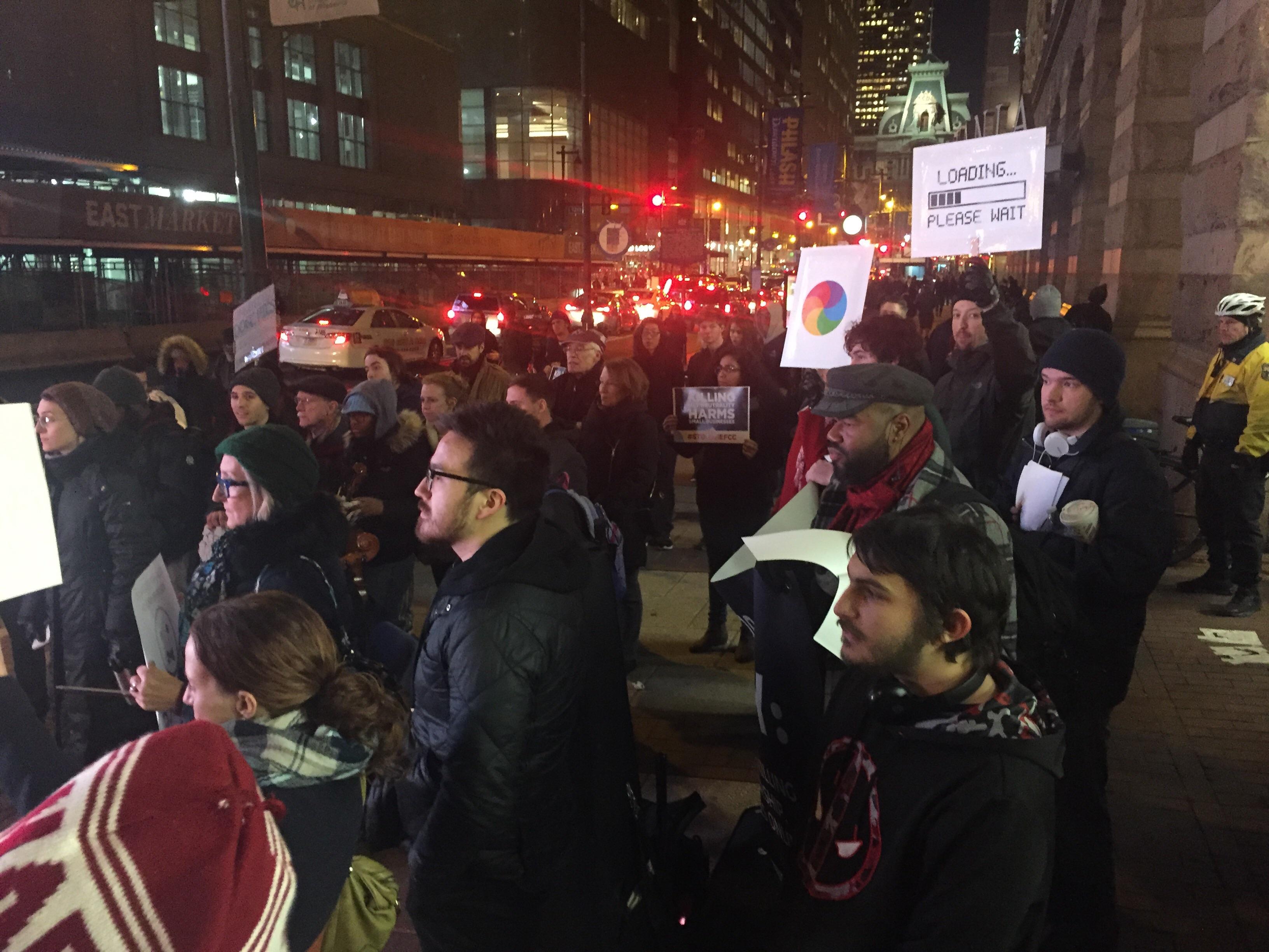 Protesters supporting Net Neutrality at Verizon Store in Philadelphia