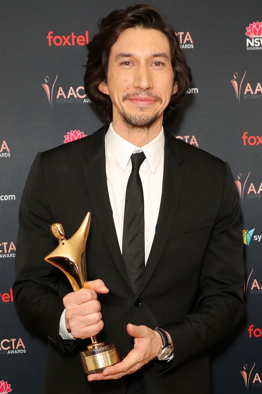 Adam Driver with his AACTA International Award for Best Male Lead Actor
