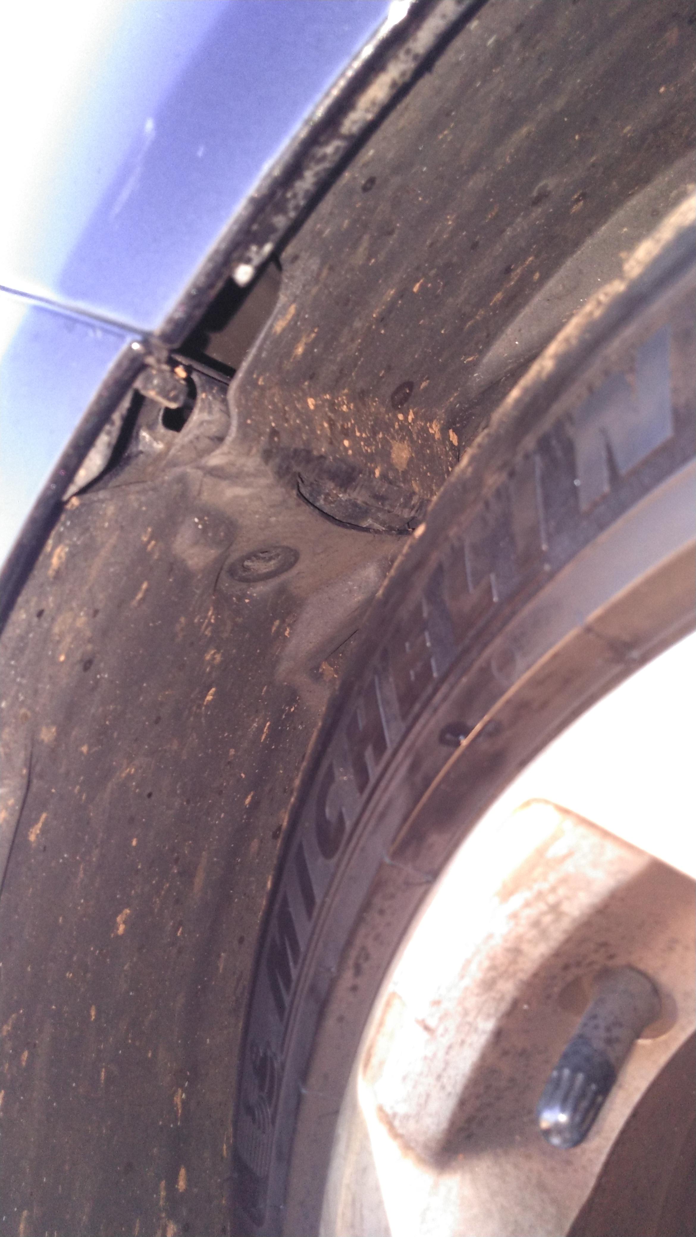 Per request this is the wheel well liner damage from 215 45 r17. Very