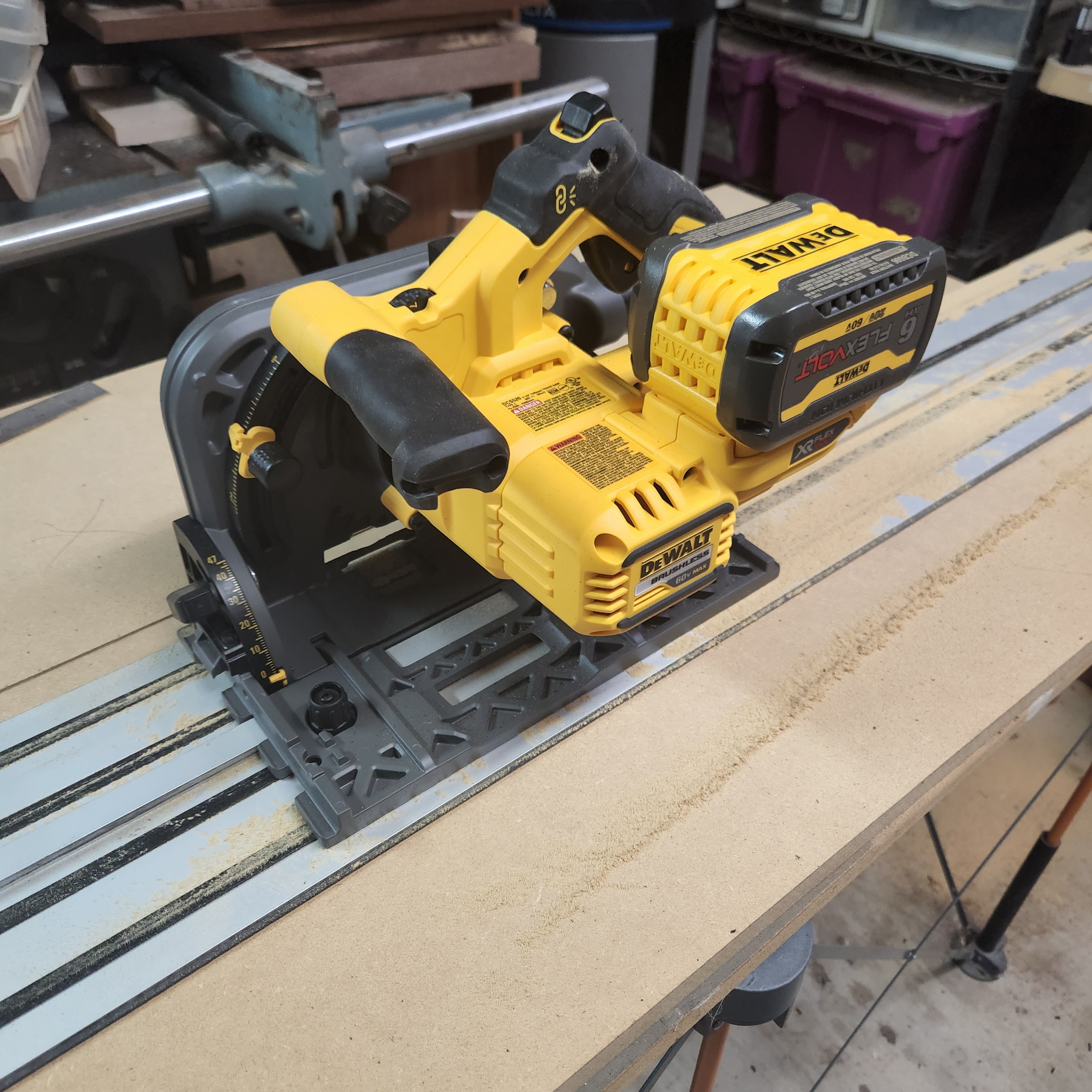 NTD! DeWalt 60v track saw. Charged up, tuned up, and first cuts made