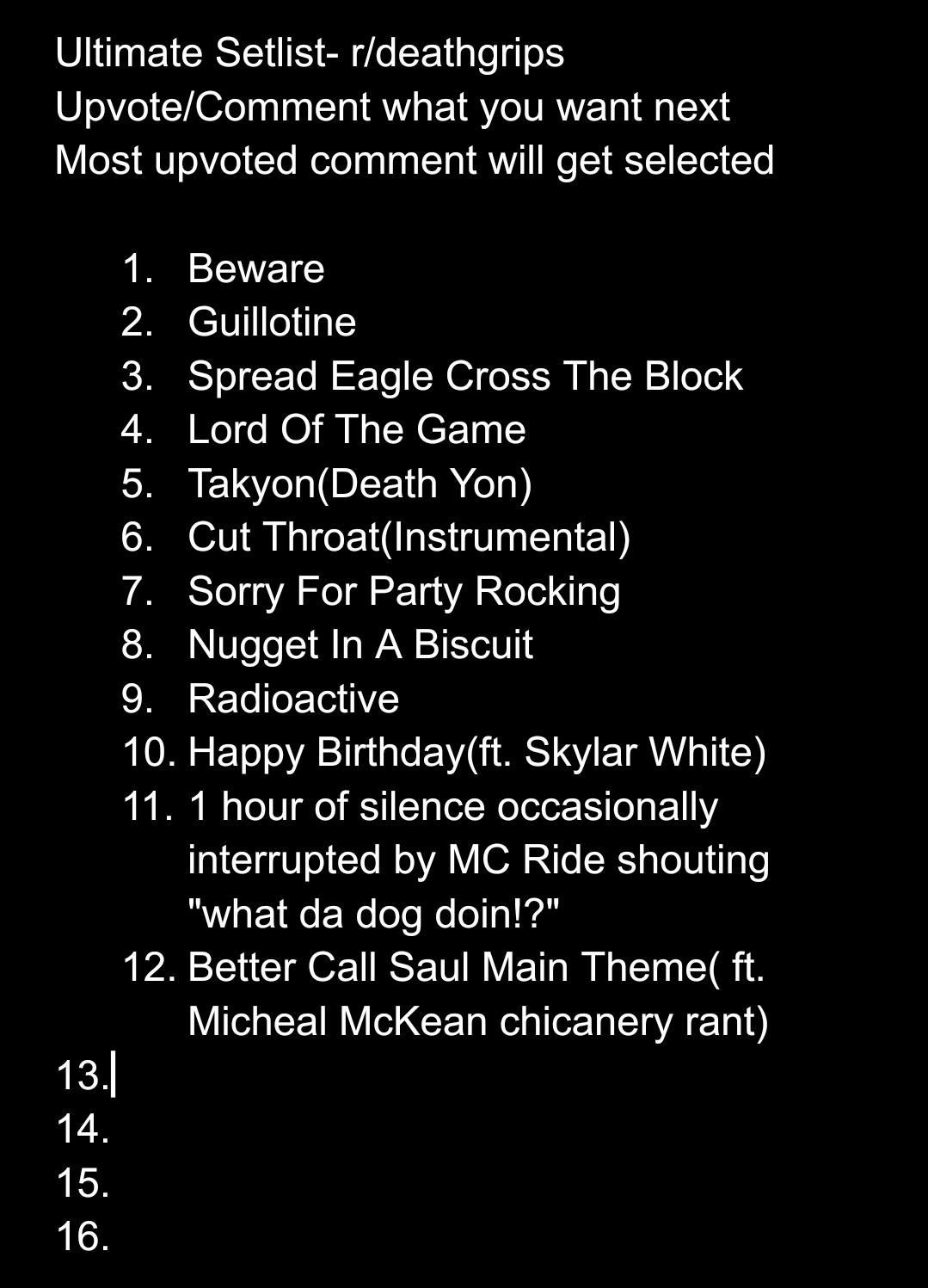Ultimate Death Grips Setlist Round 12 r/deathgrips
