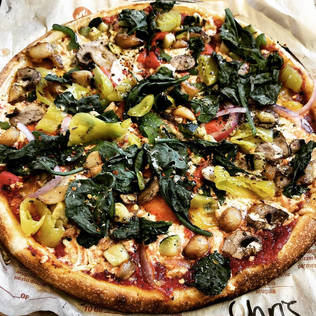 blaze pizza daiya cheese and all of the veggies! vegan