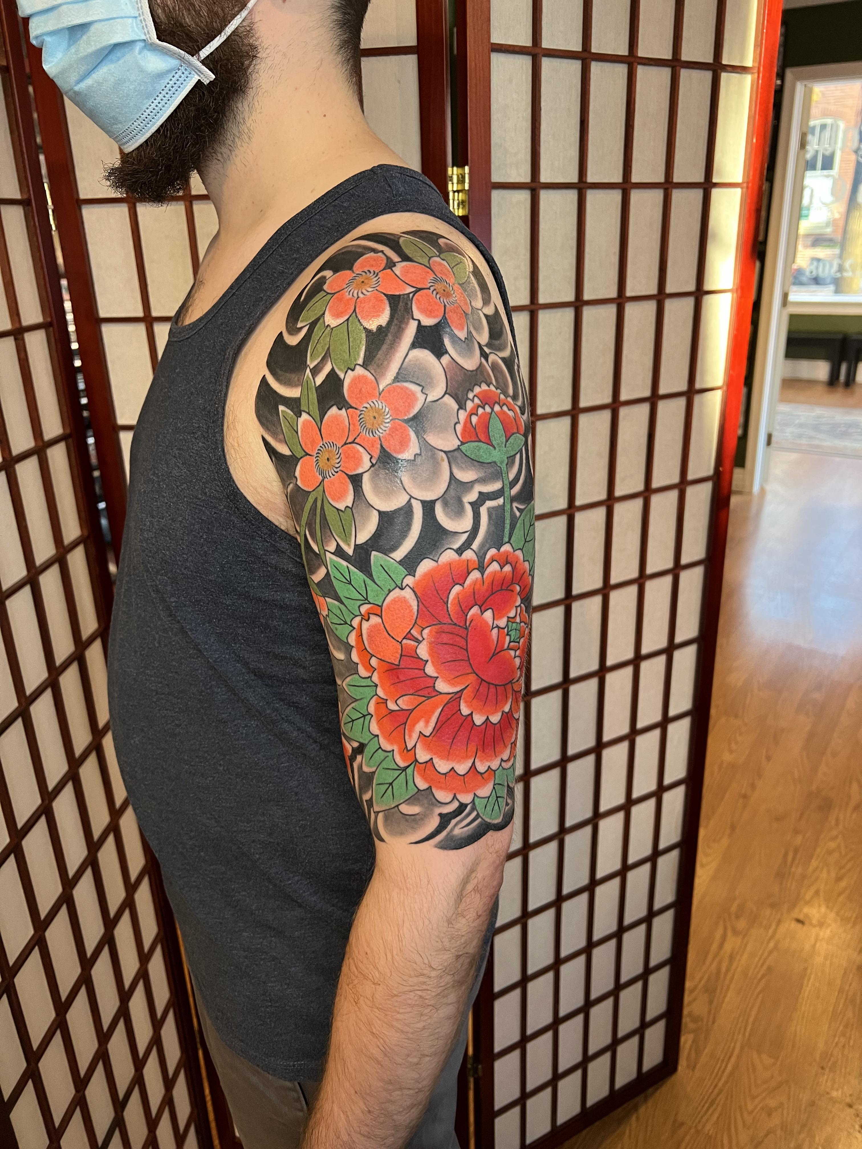 Peony & Sakura Half Sleeve Done By @Tengutorres In Frederick, Md : R/Irezumi 4032_x_3024_jpg