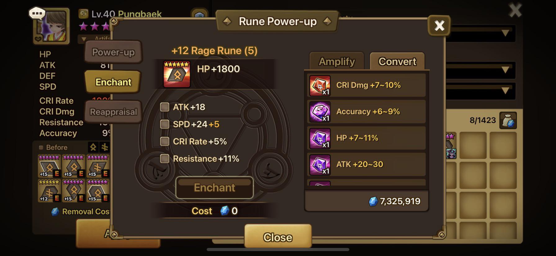What is more efficient atk or cri dmg? Going to use on pungbaek r
