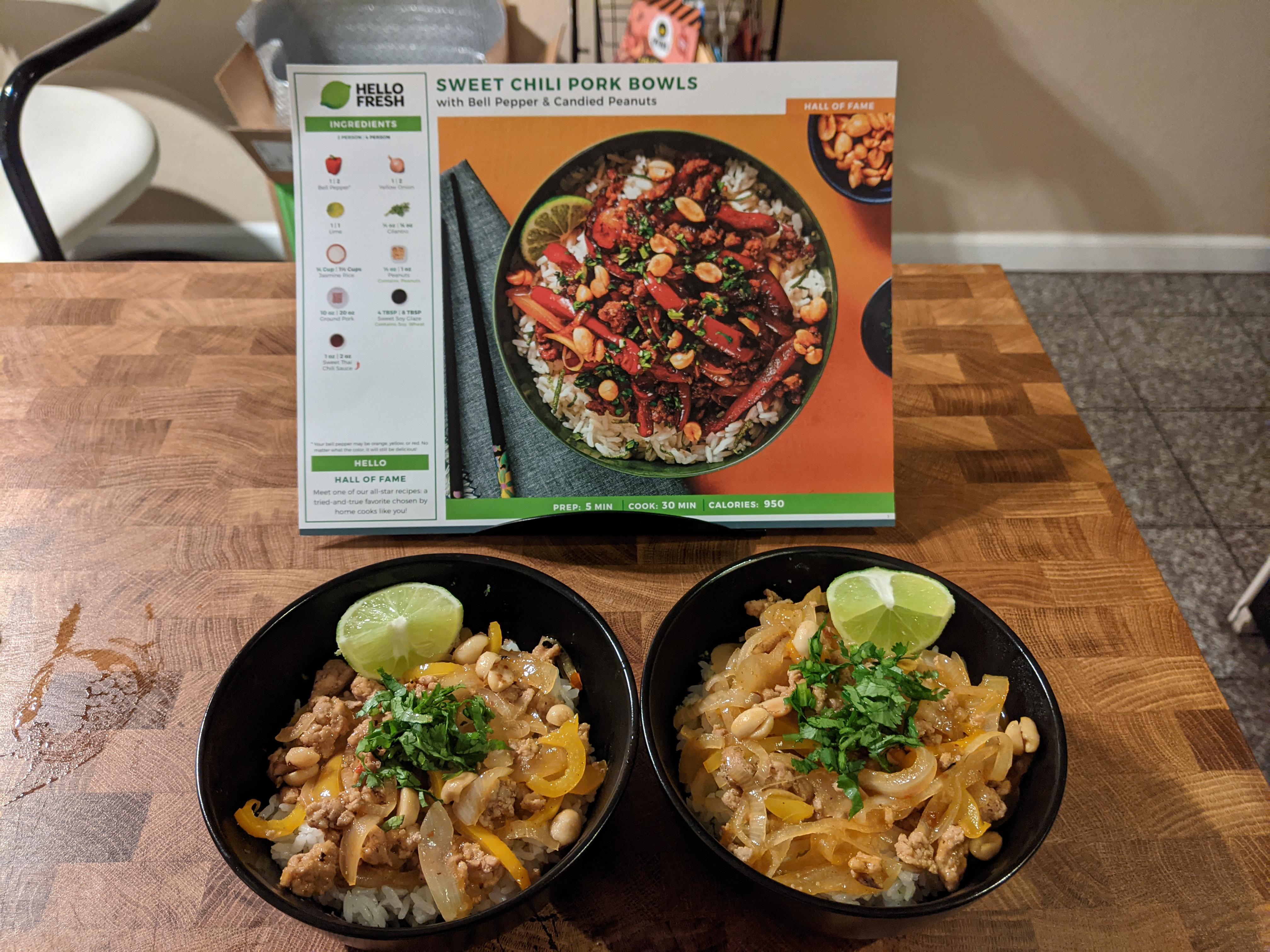 Sweet Chili Pork Bowls. This was pretty easy. They gave me a yellow