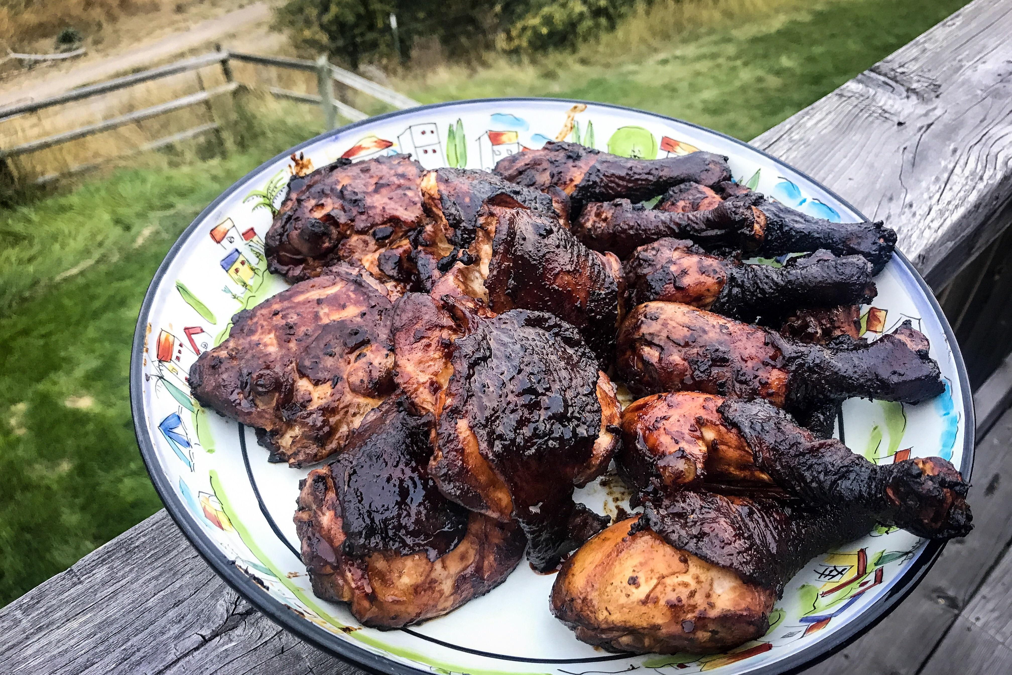 Off the Big Green Egg, Smoked Asian Chicken legs & thighs...smoking is