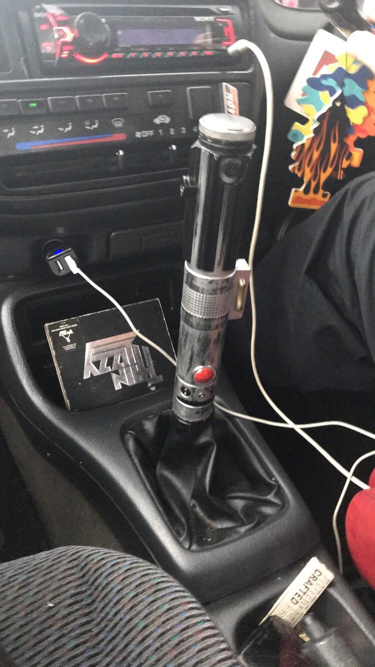 My friends lightsaber gear stick, start the day off with the force r