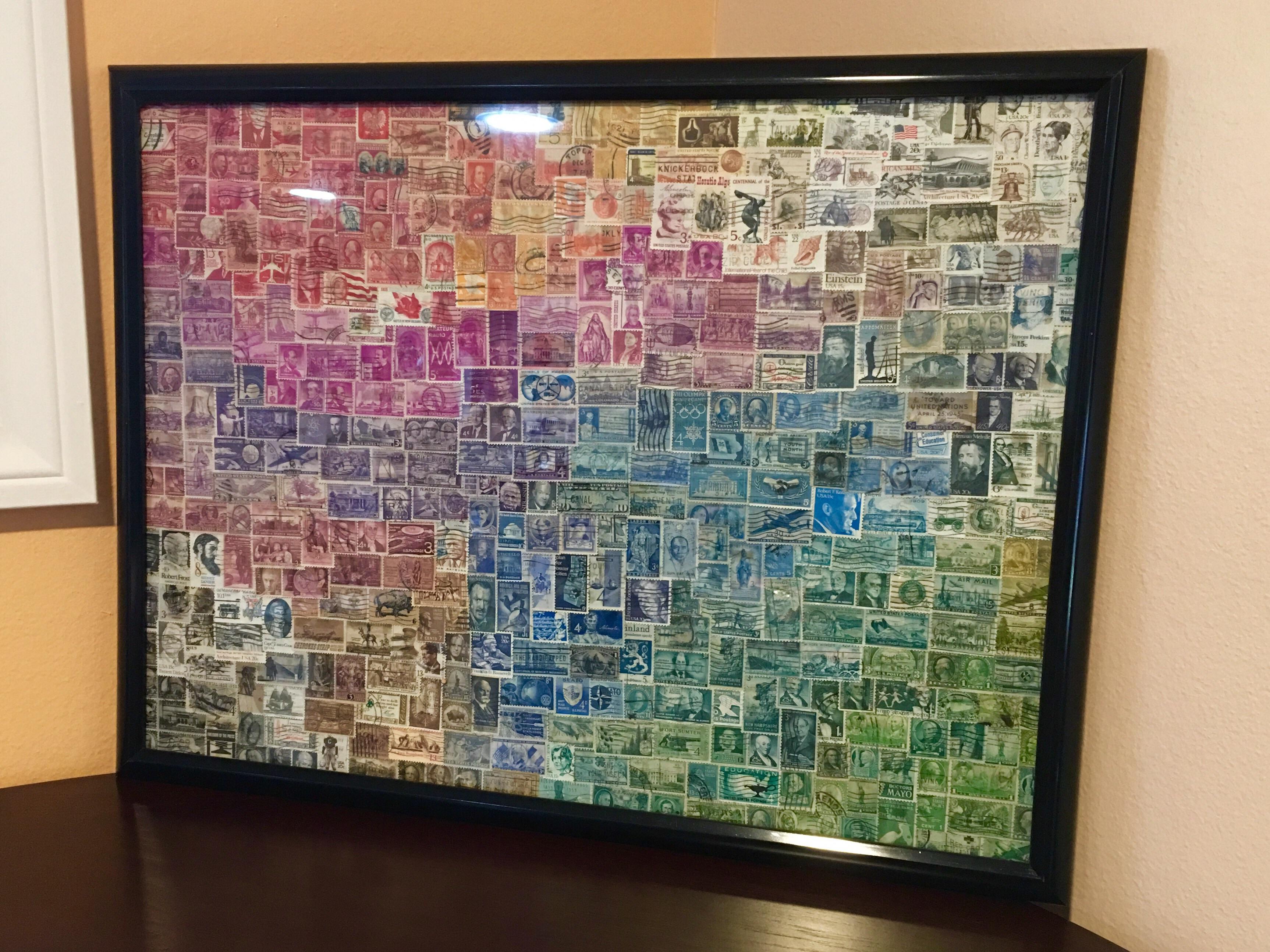 Rainbow collage of US postage stamps I made r/crafts