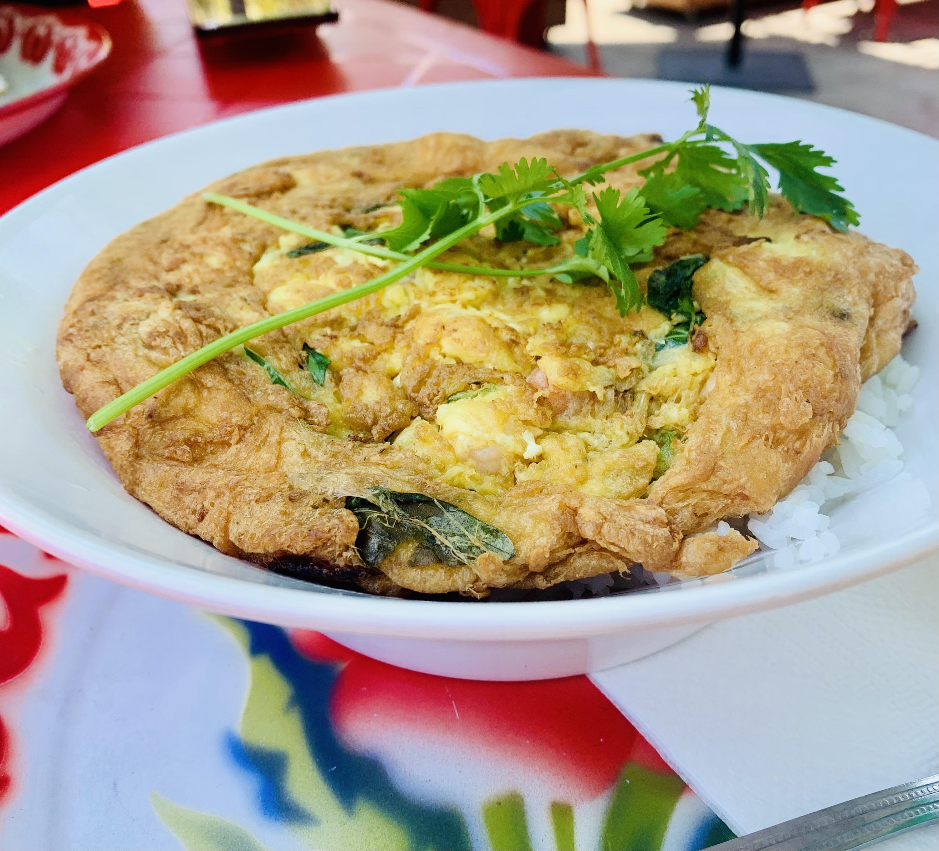 Thai Basil Omelette with Shrimp at Sweet Rice in Gardena FoodLosAngeles