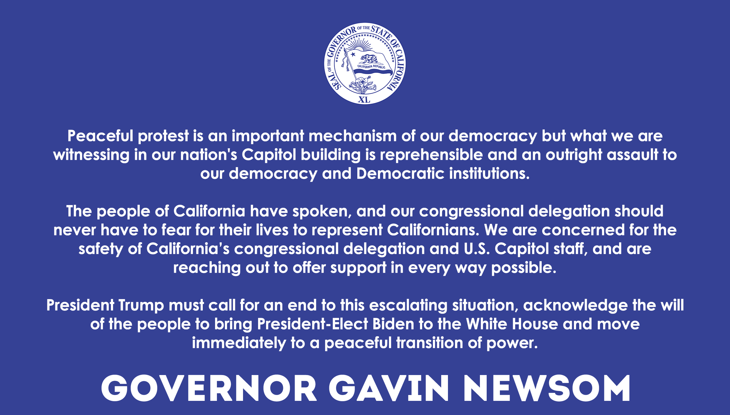 Statement from the Office of the Governor of California California