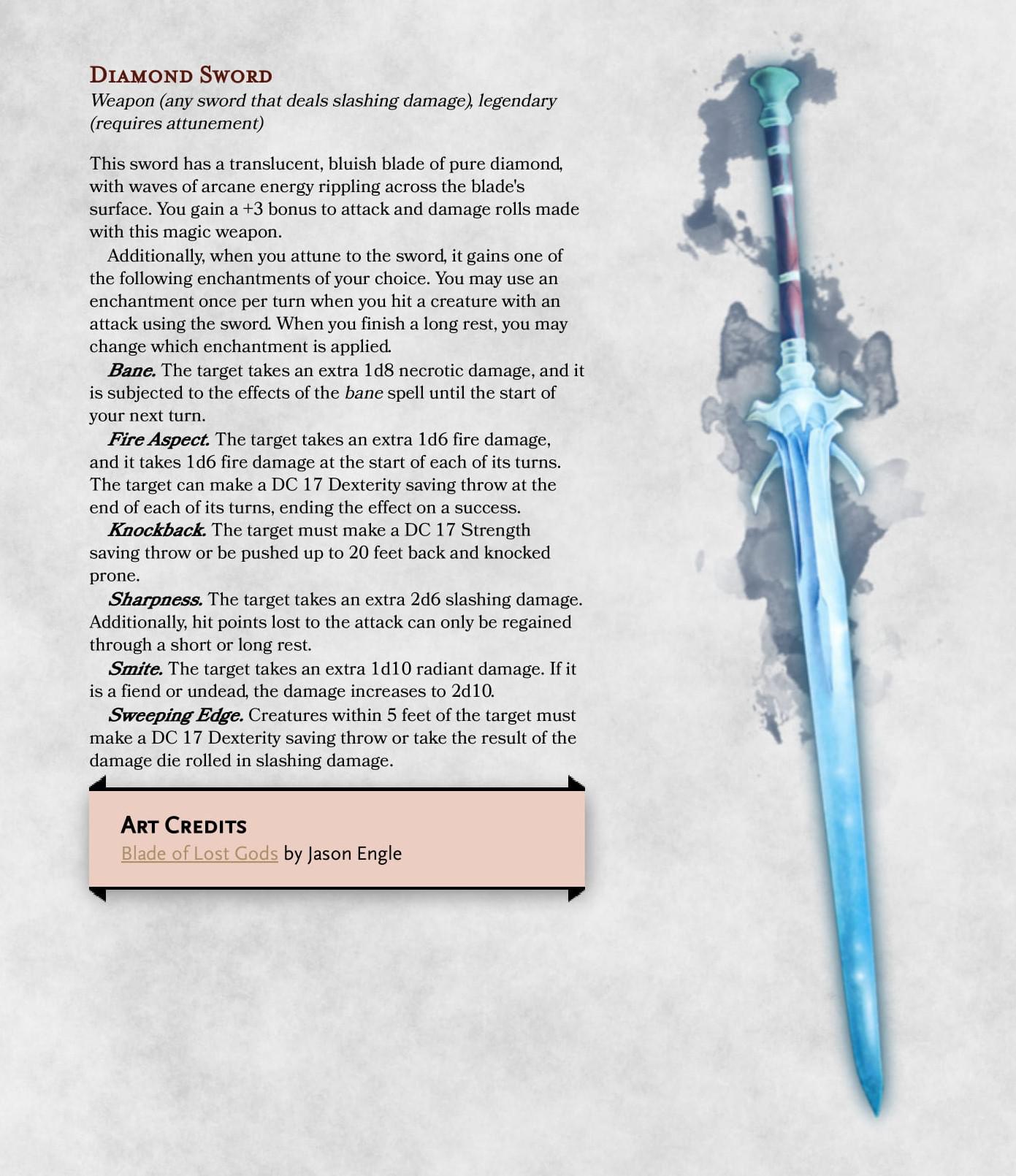 Diamond Sword A magical weapon inspired by the weapon enchantments from Minecraft r