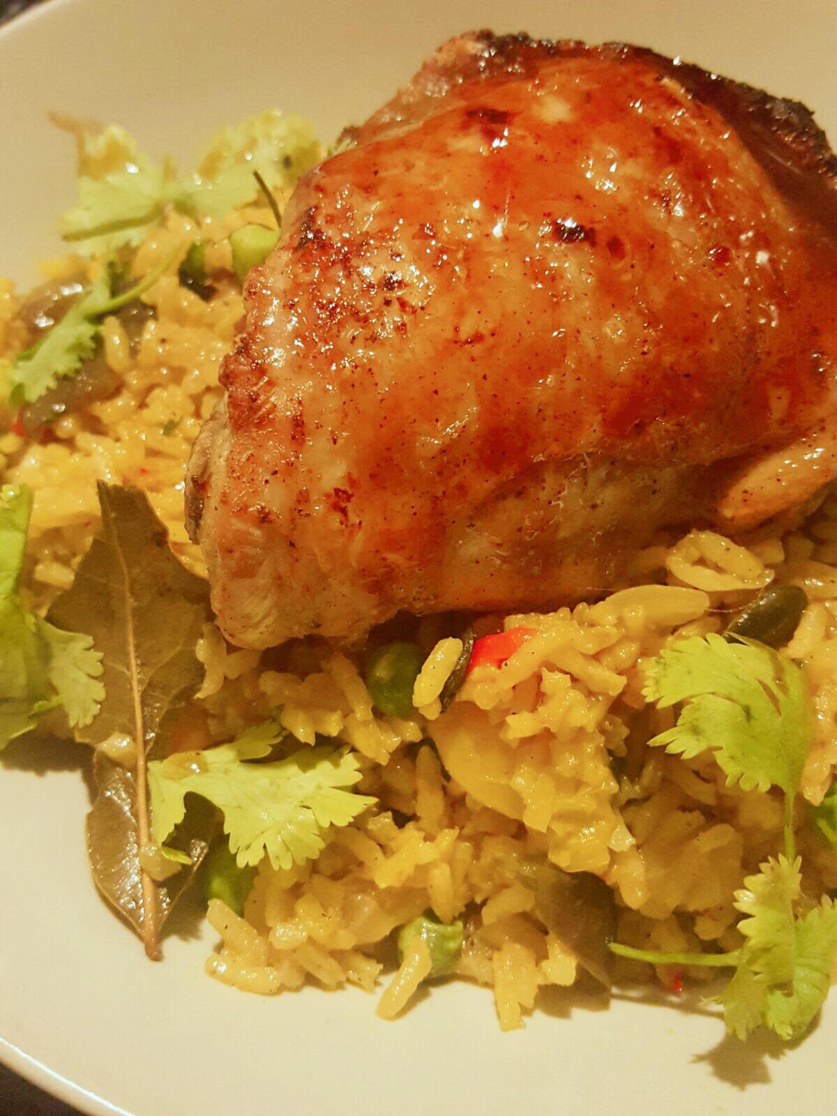 [Homemade] pilaf rice with OvenTeriyaki chicken thigh r/food