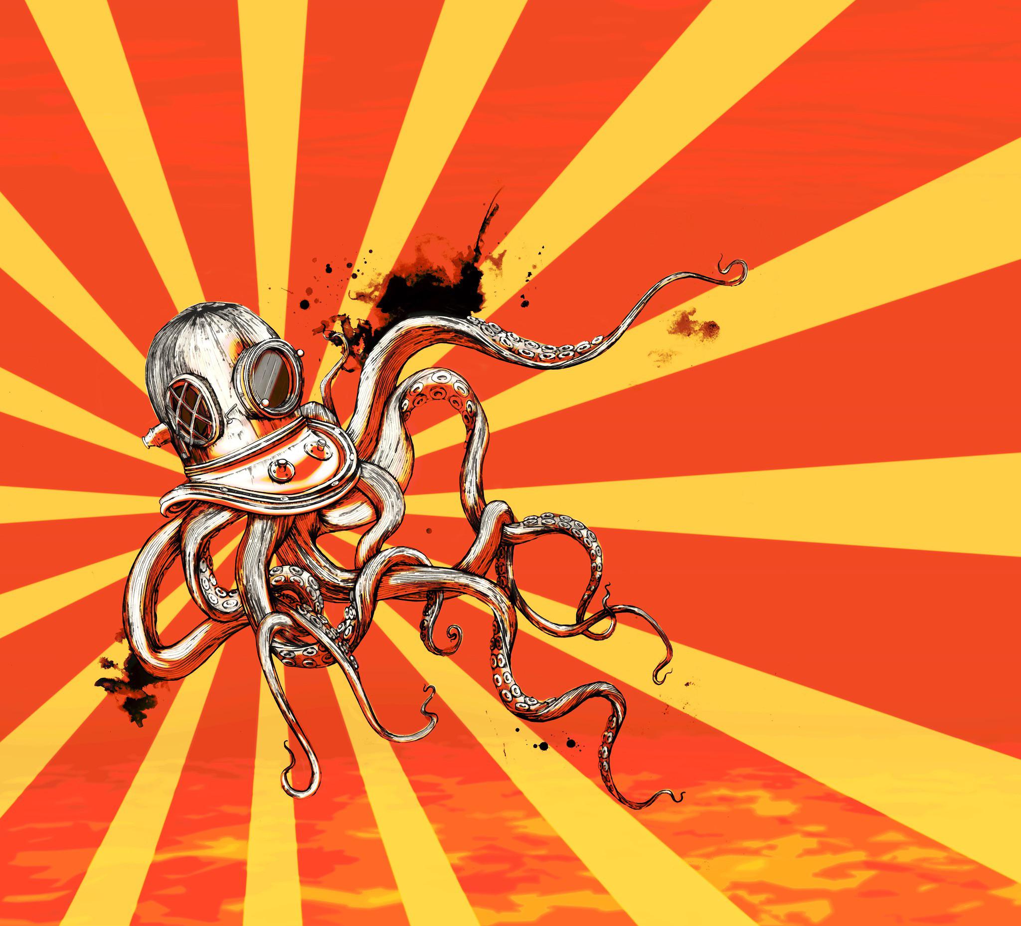 Octopus Ink drawing coloured in PS r/drawing