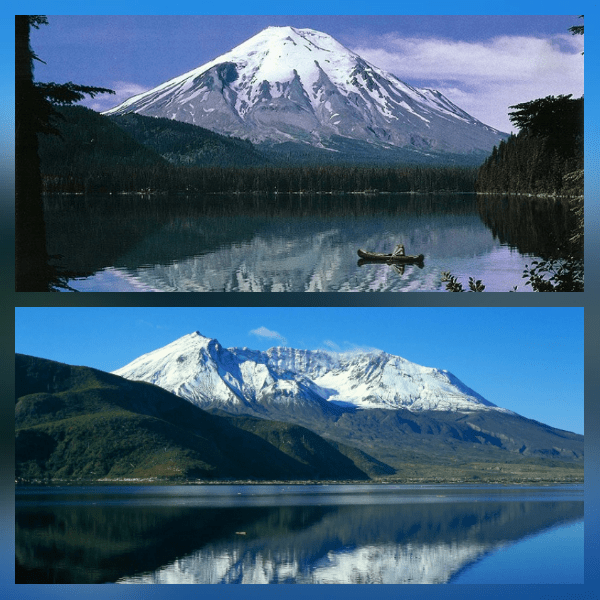 Mount St. Helens before and after the eruption of 1980 r/pics