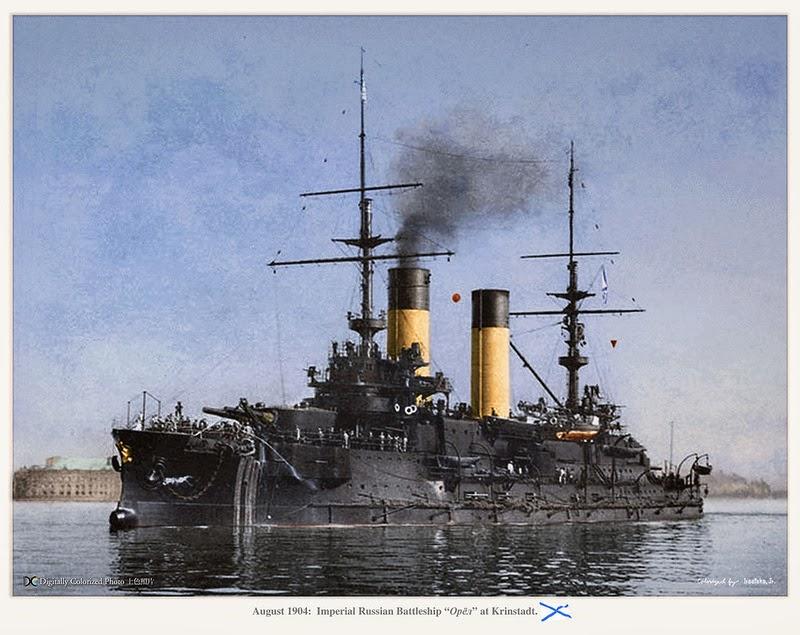 Colorized photography of russian battleship Oryol in August 1904[800x635] r/HistoryPorn