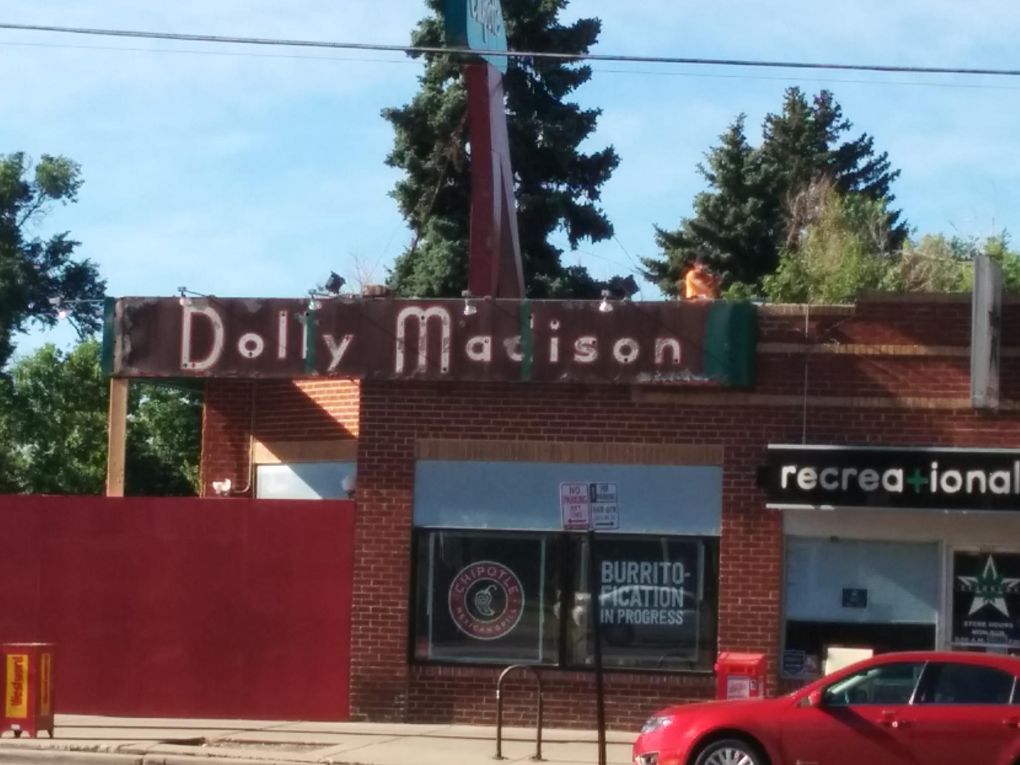 The old Dolly Madison sign exposed during the renovation of the first